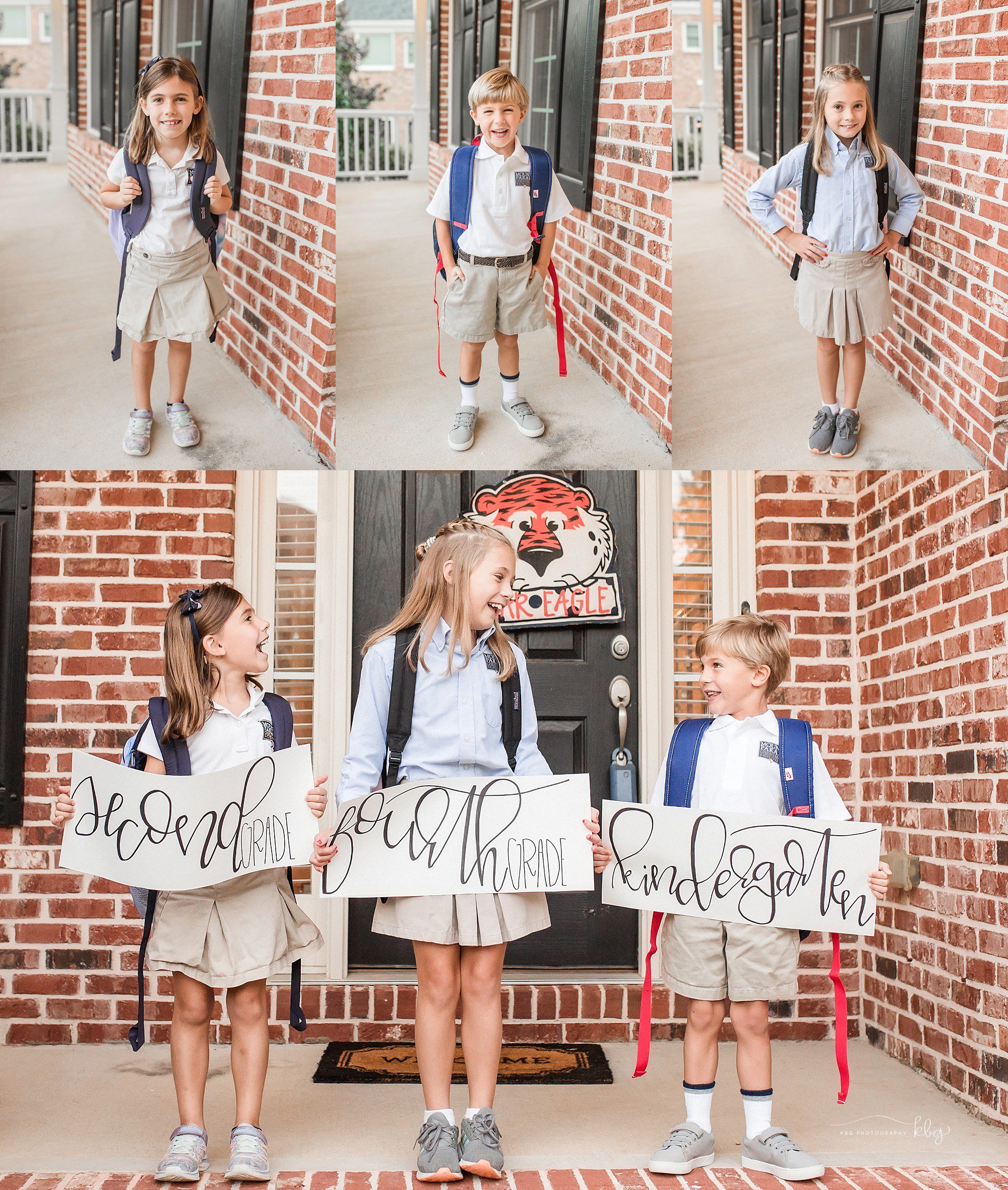 atlanta child photographer - kids in backpacks ready for first day of school 