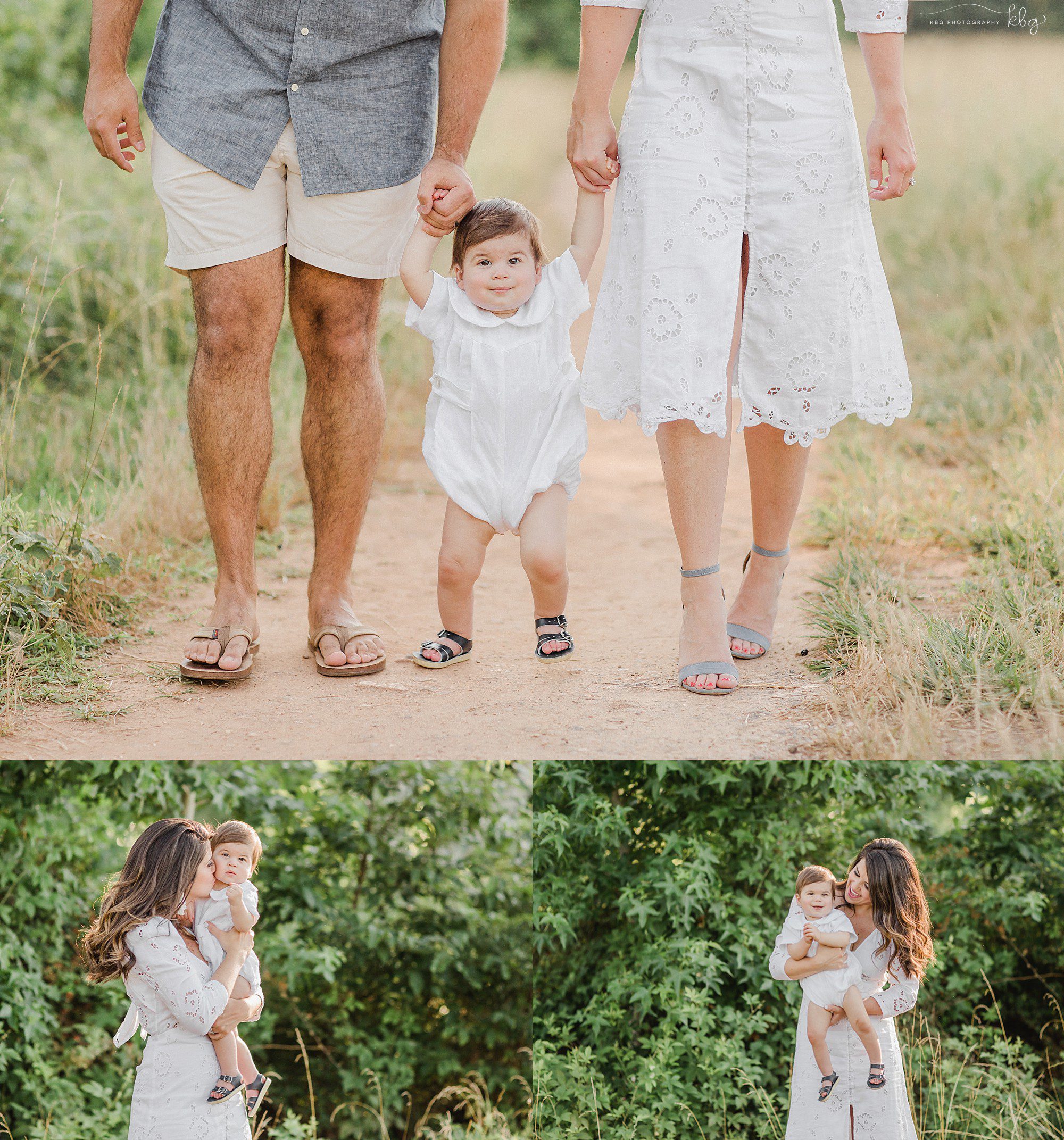 marietta family photographer - mom and dad holding baby's hands while standing