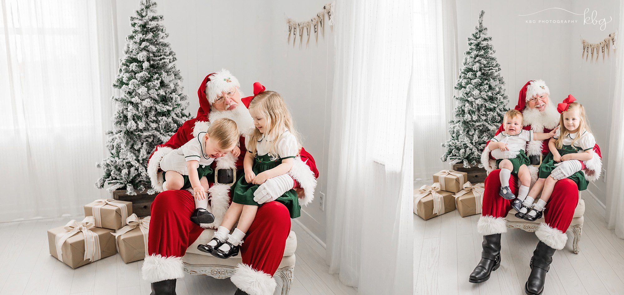crying sibling picture with santa - atlanta family photographer