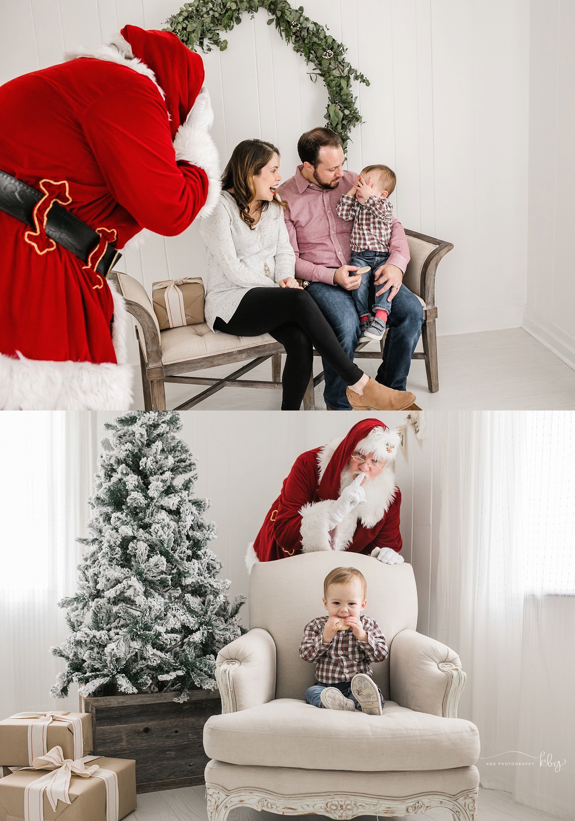 little boy being shy with santa - atlanta family photographer