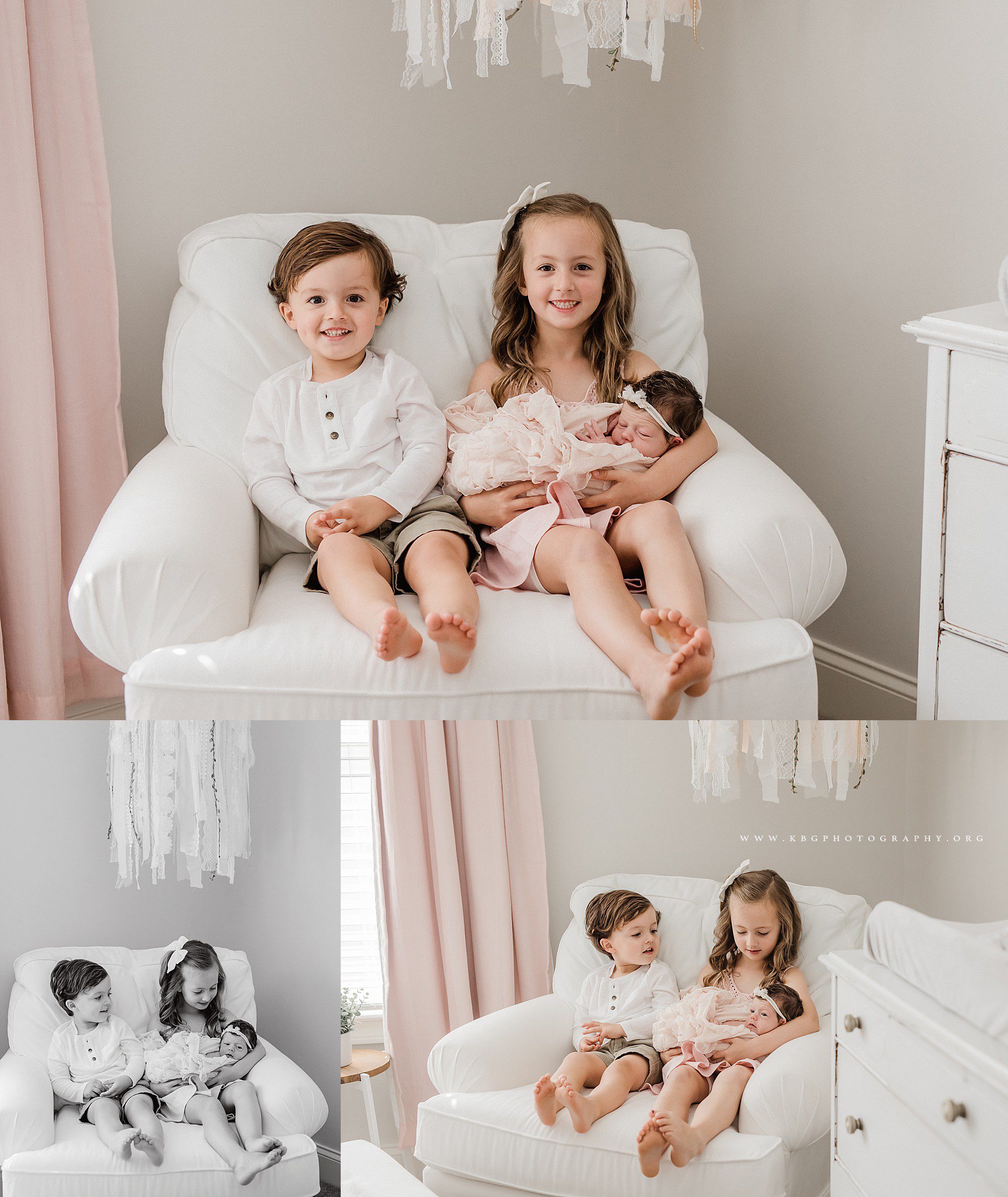 marietta newborn photographer - big brother and sister holding their newborn baby sister
