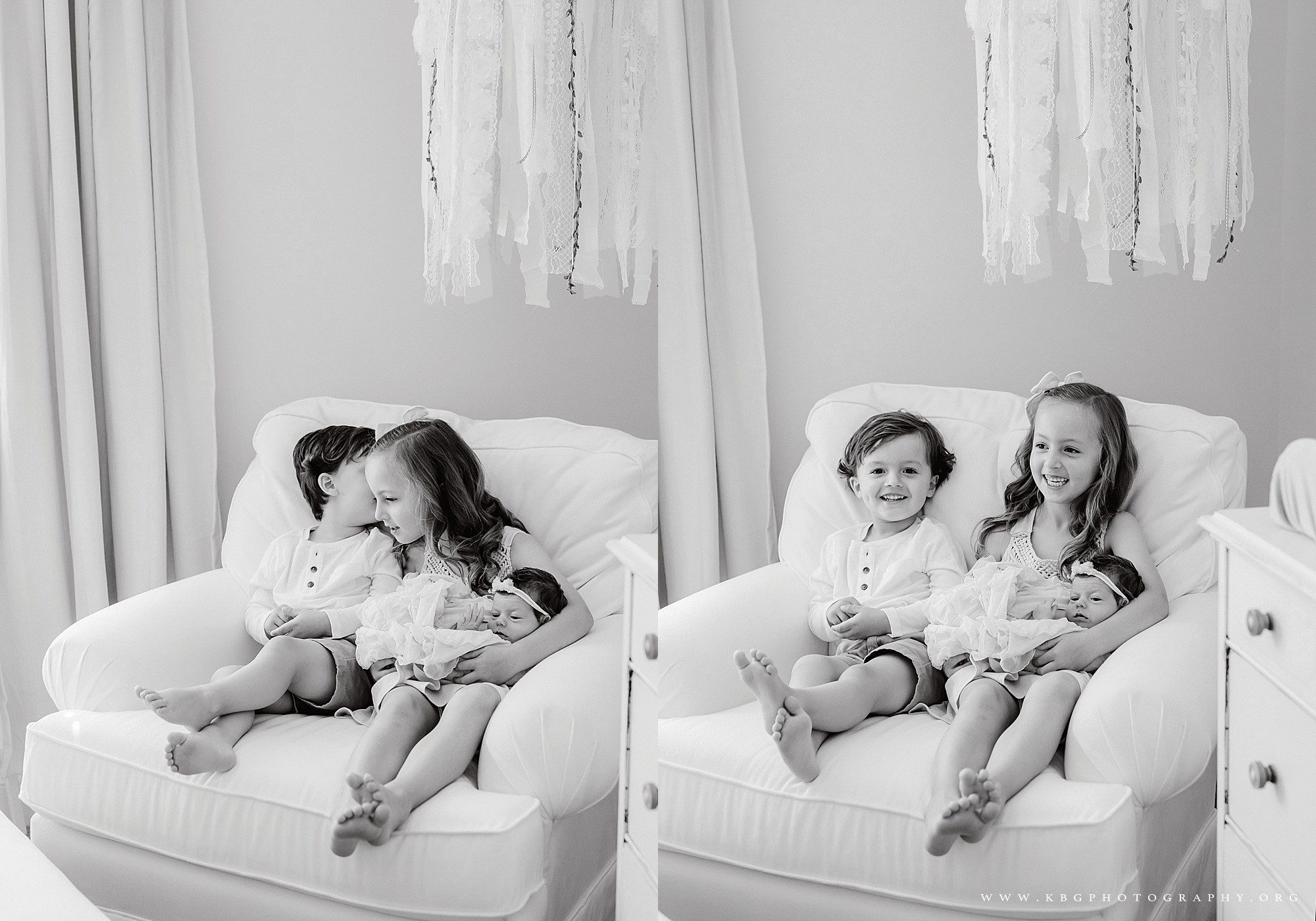 atlanta newborn photographer - big brother and sister holding new baby sister