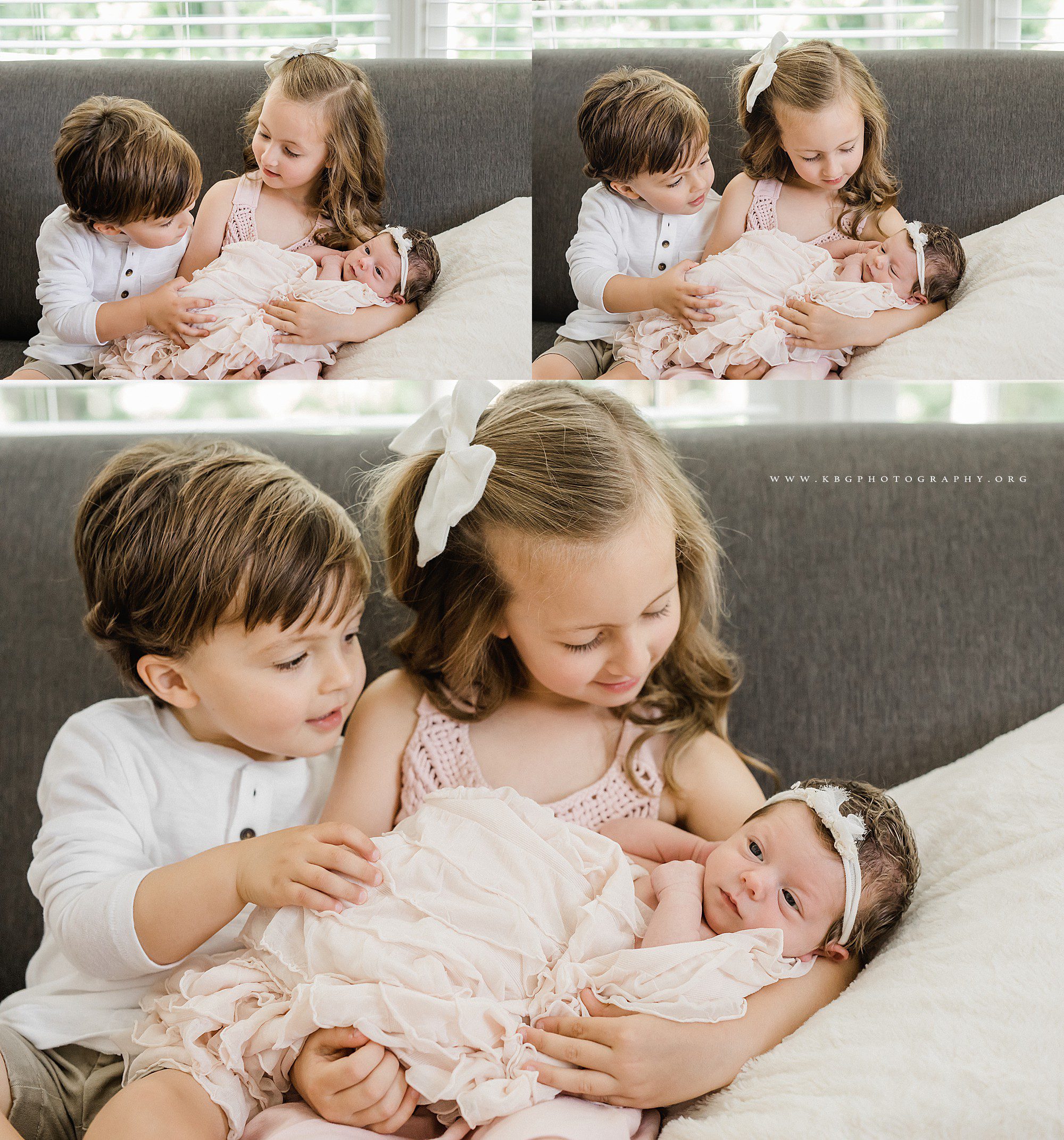 atlanta family photographer - brother and sister holding newborn baby sister
