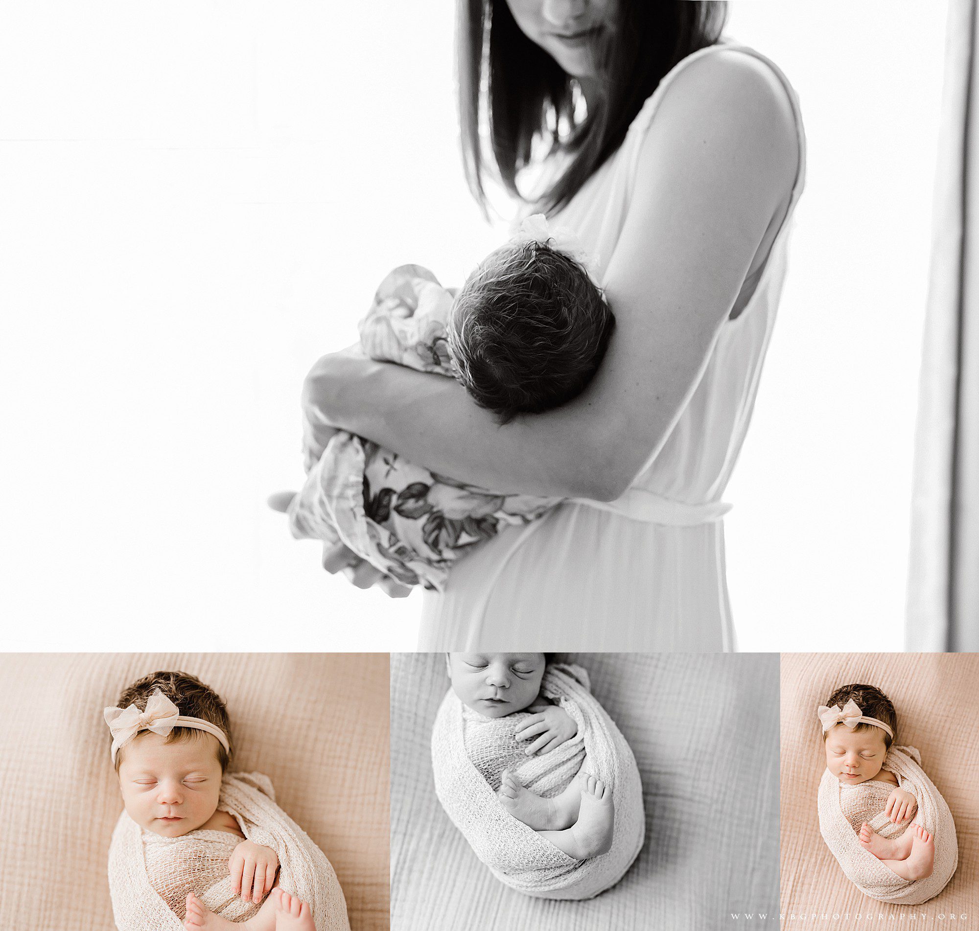marietta baby photographer - newborn baby girl on pink blanket and mom holding baby girl