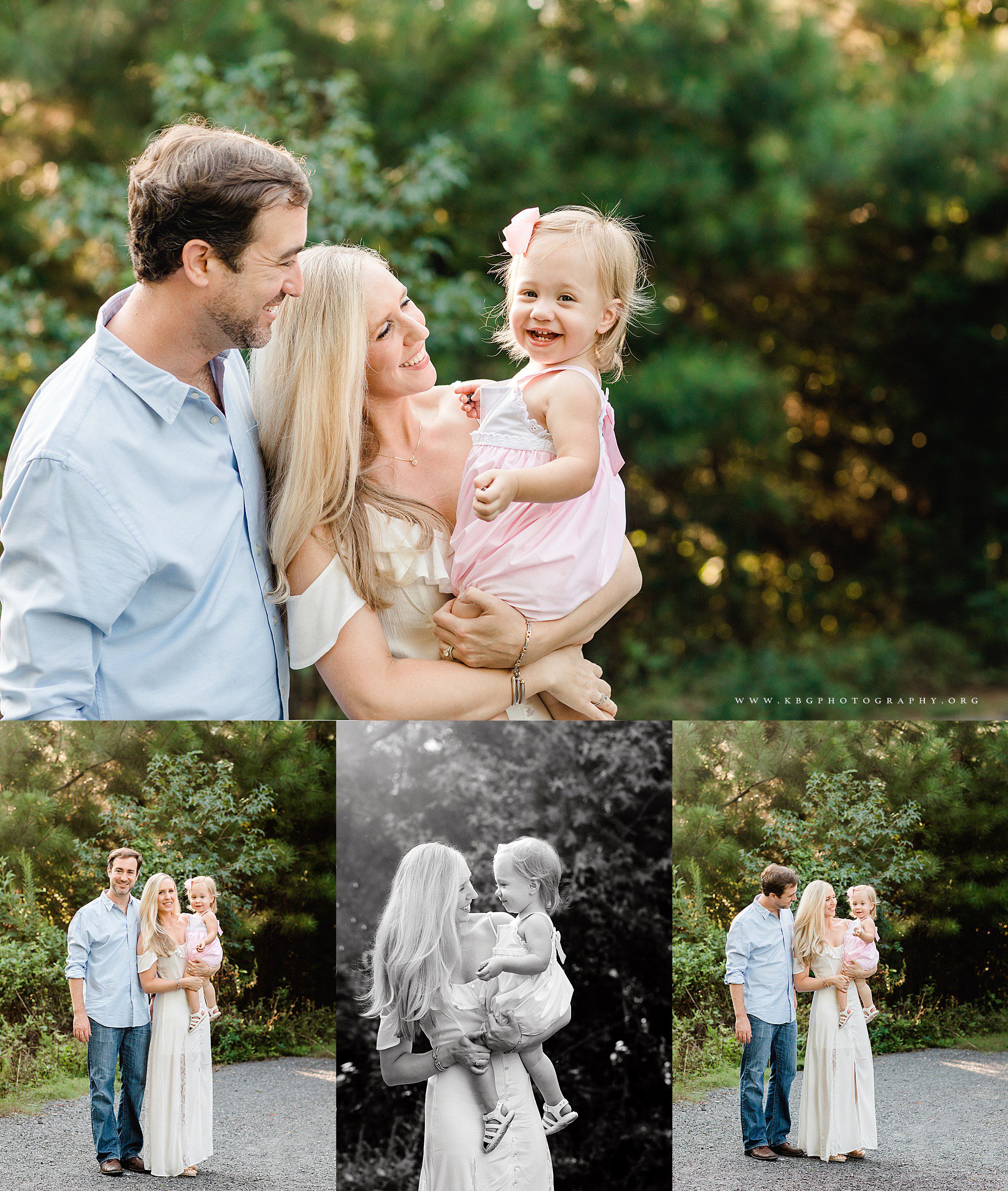 marietta family photographer - family of three smiling in the woods