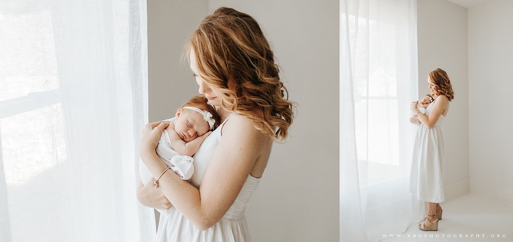 cobb county newborn photographer - mom and baby by window