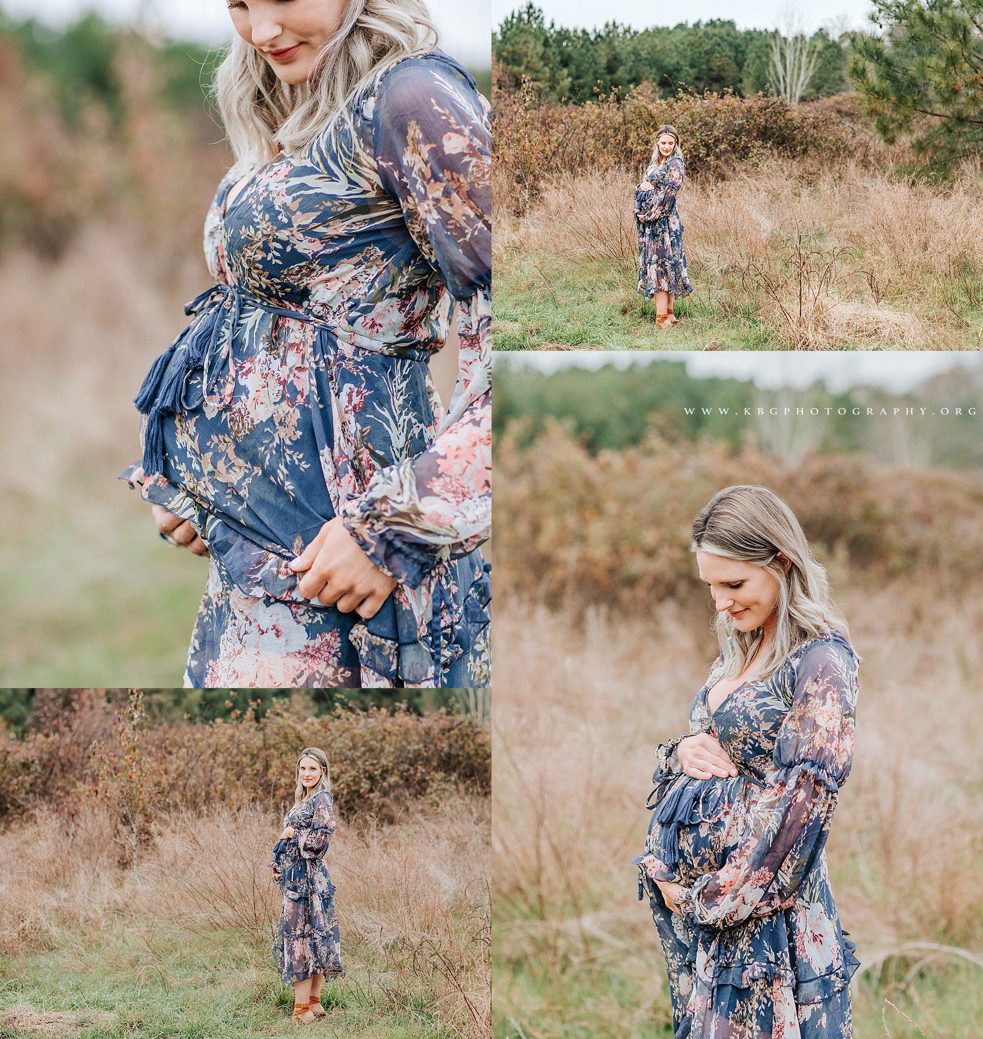 alpharetta family photographer - expecting mama posing in a field