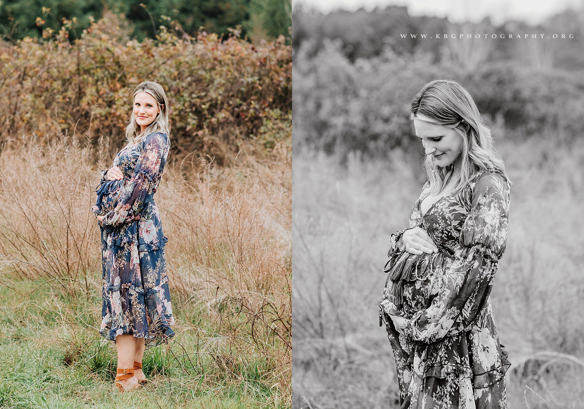 marietta maternity photographer - mama to be posing in a field