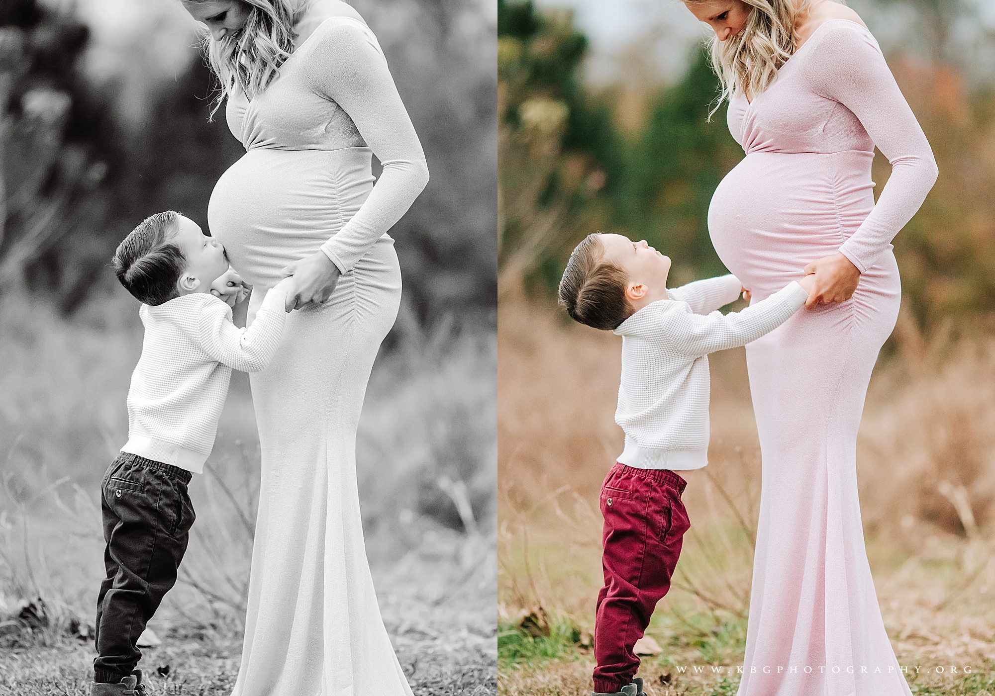 mom and son kissing mom's belly - marietta maternity photographer