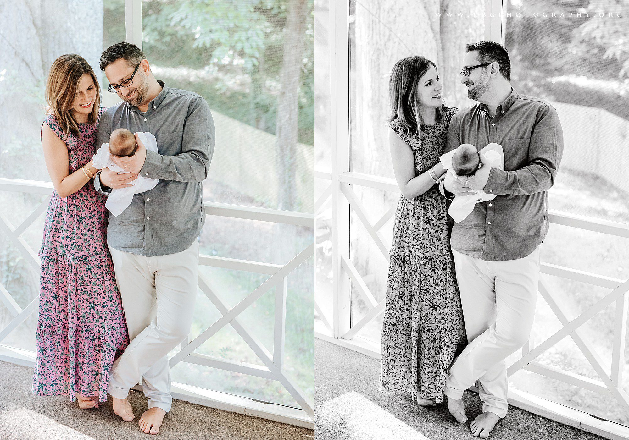 atlanta family photographer - newborn session with mom and dad on the porch
