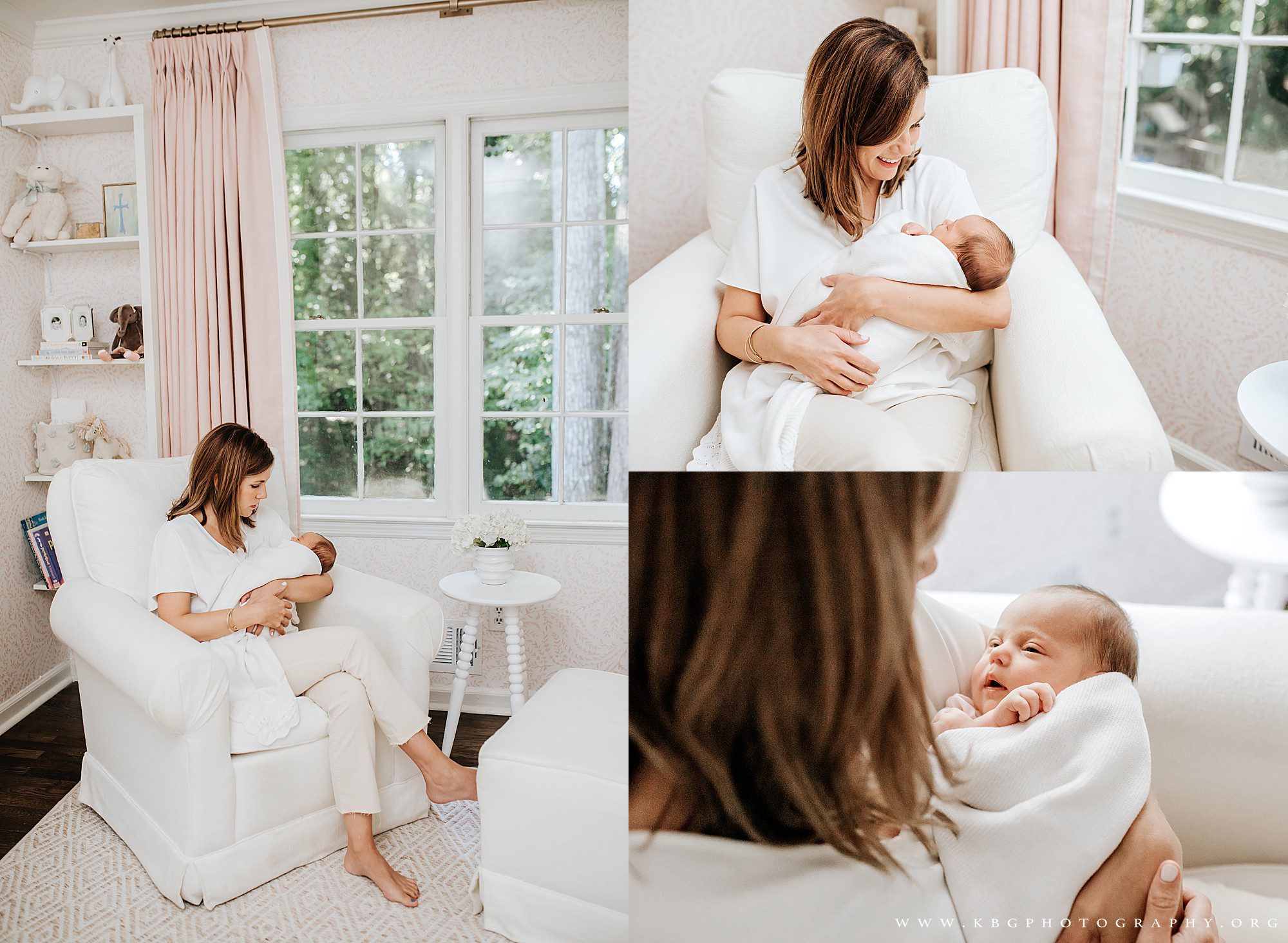 marietta newborn photographer - mom with baby in baby's nursery