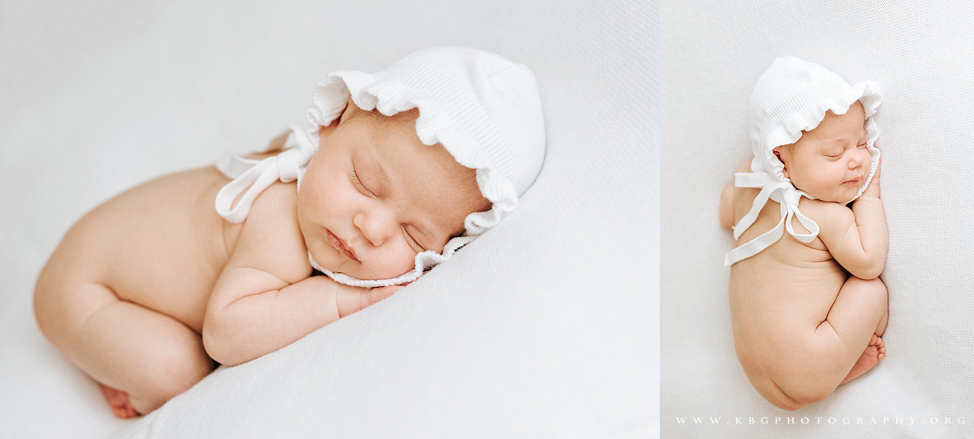 marietta newborn session - baby girl in white bonnet