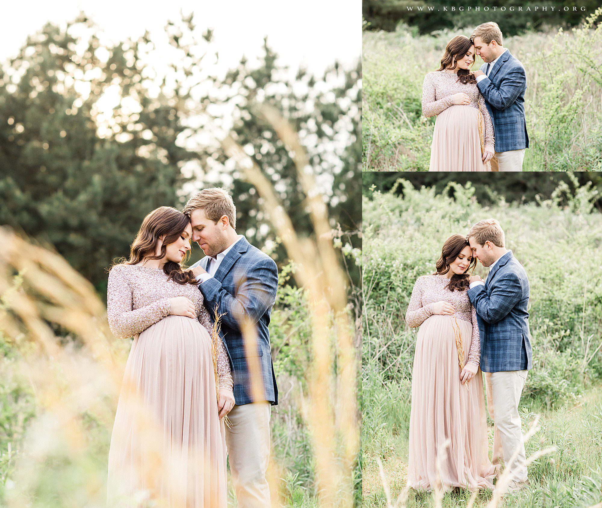couple posing in field - sandy springs maternity photographer