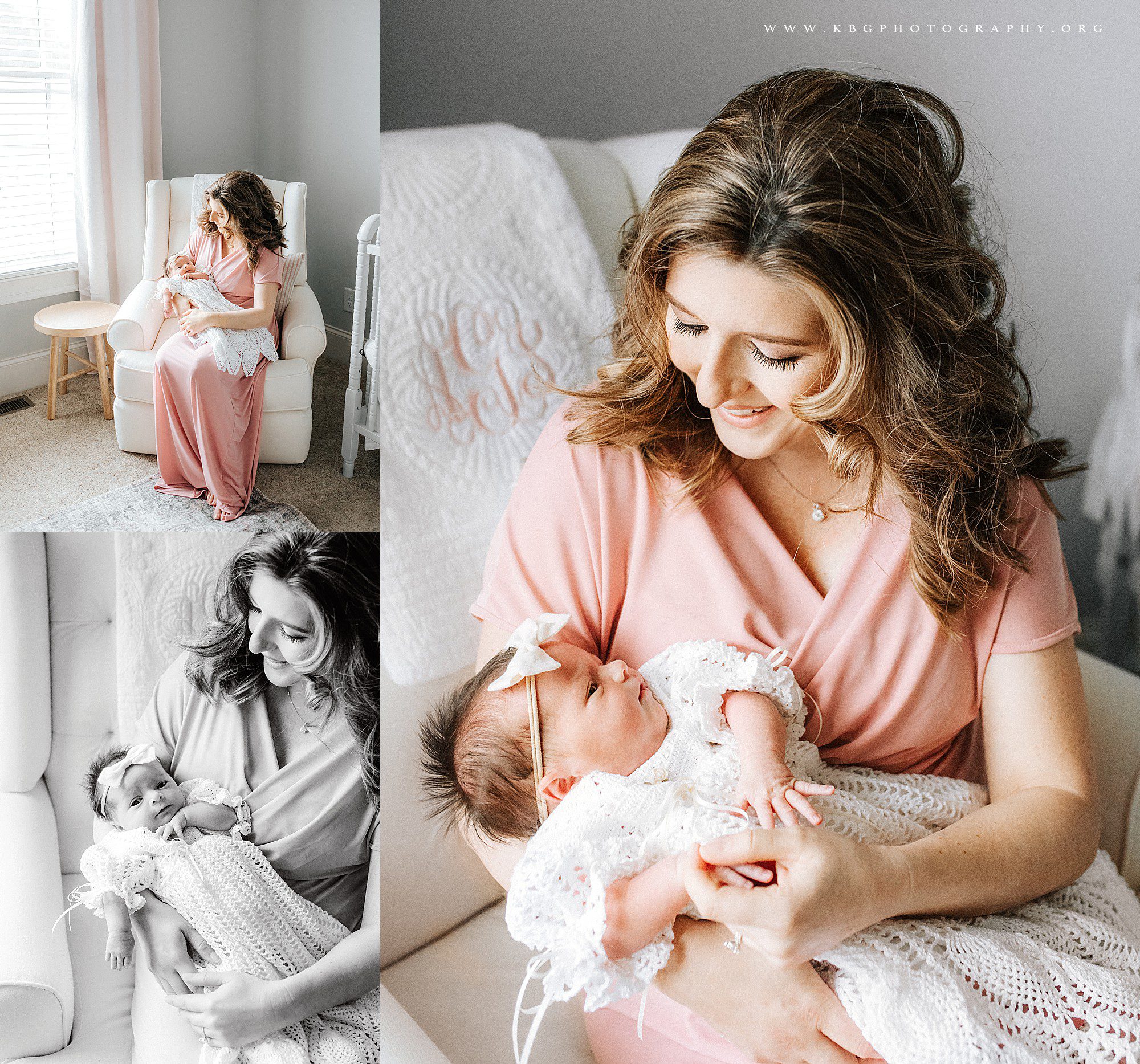 mom with newborn baby in nursery - marietta in home newborn session