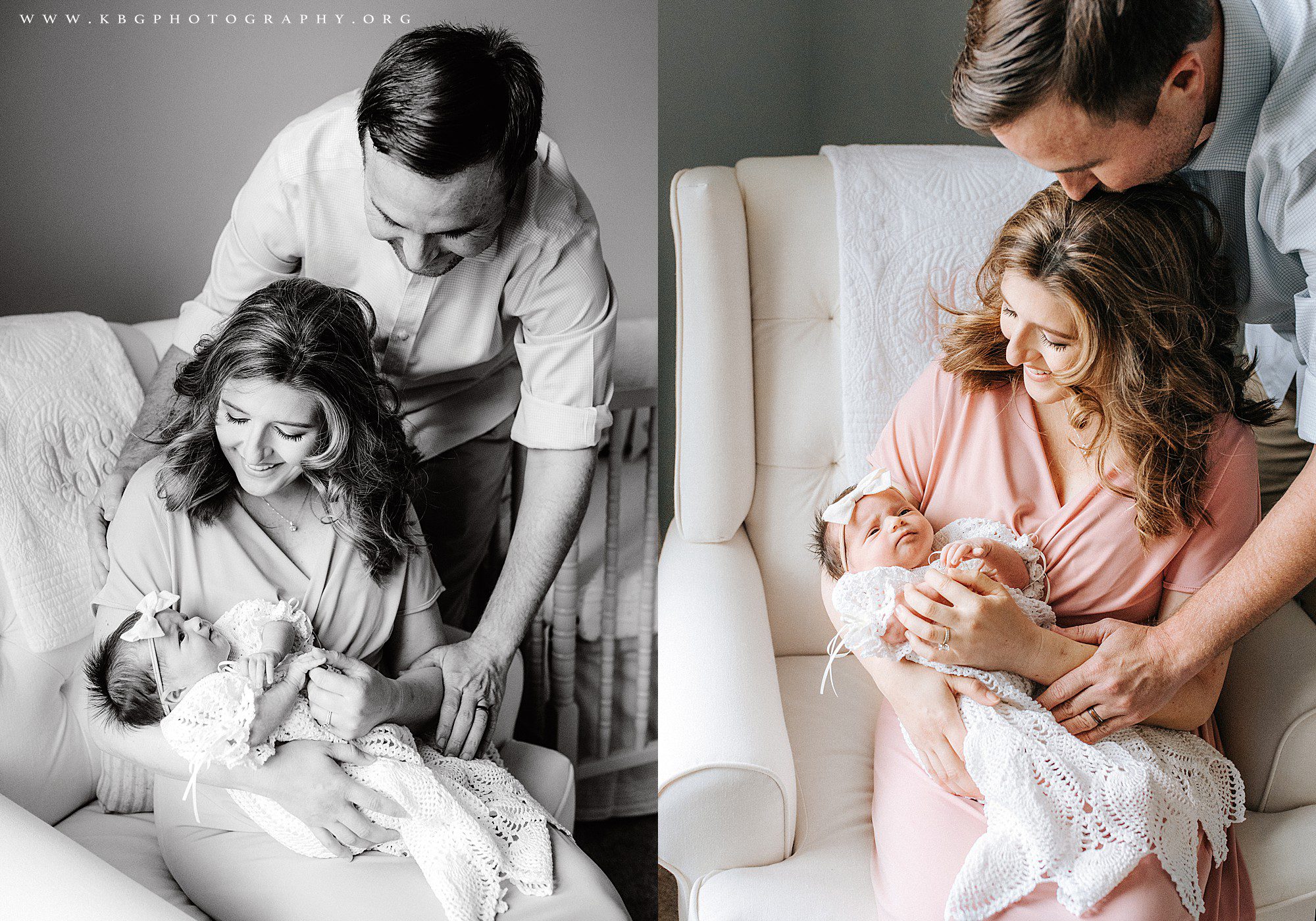 couple with new baby in nursery - marietta lifestyle newborn photographer