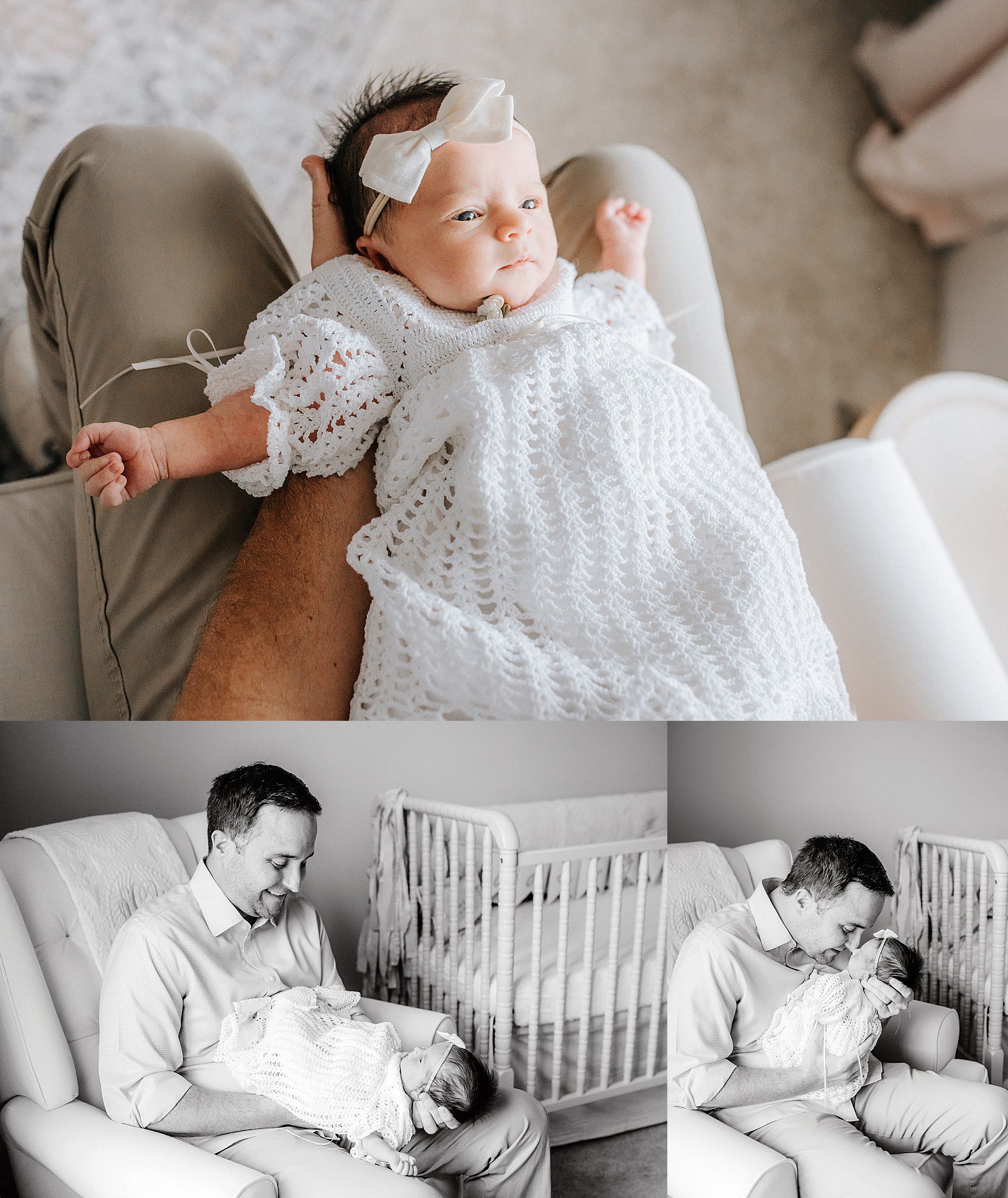 dad holding newborn baby girl in nursery - marietta family photographer