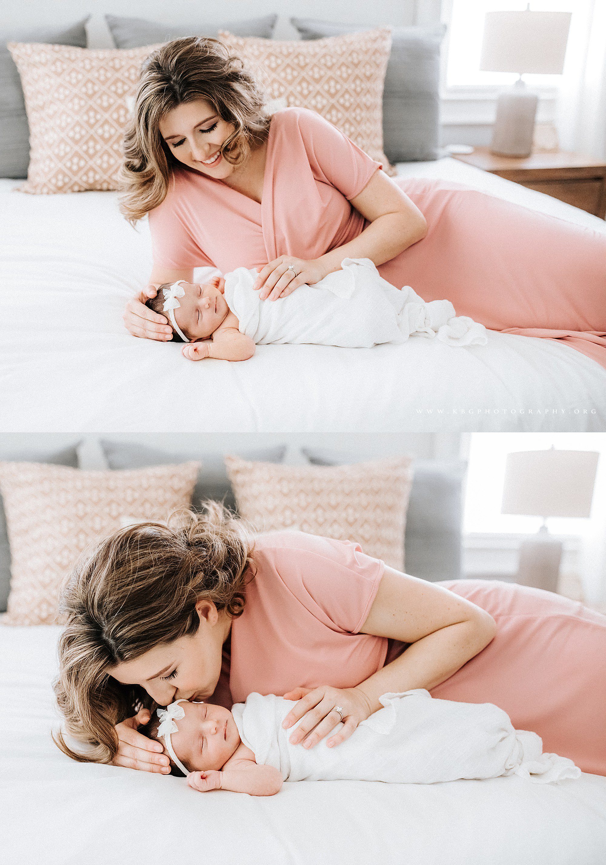 mom laying with newborn baby girl - marietta lifestyle newborn photographer