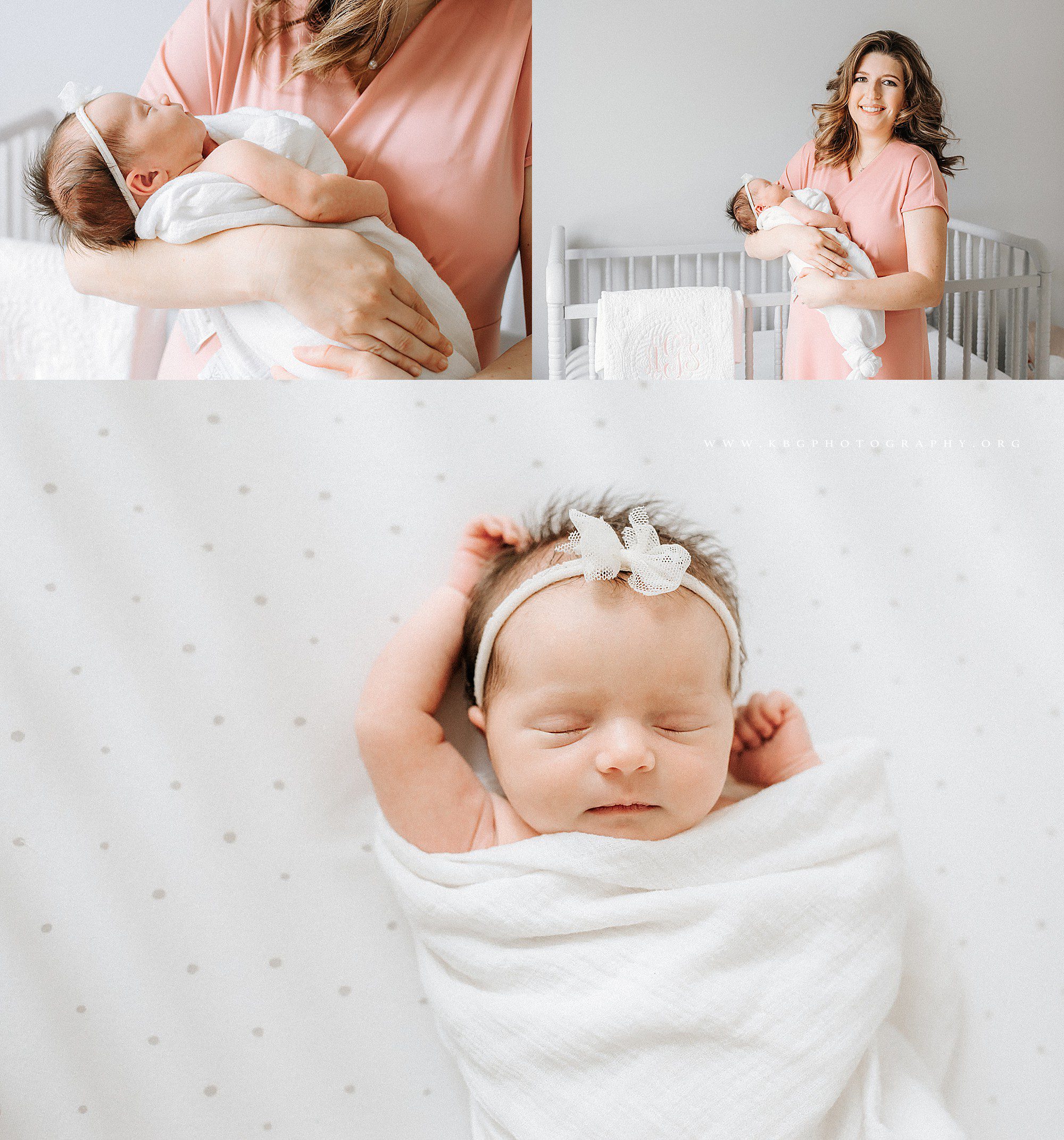 mom with newborn baby girl in nursery - marietta lifestyle newborn photographer