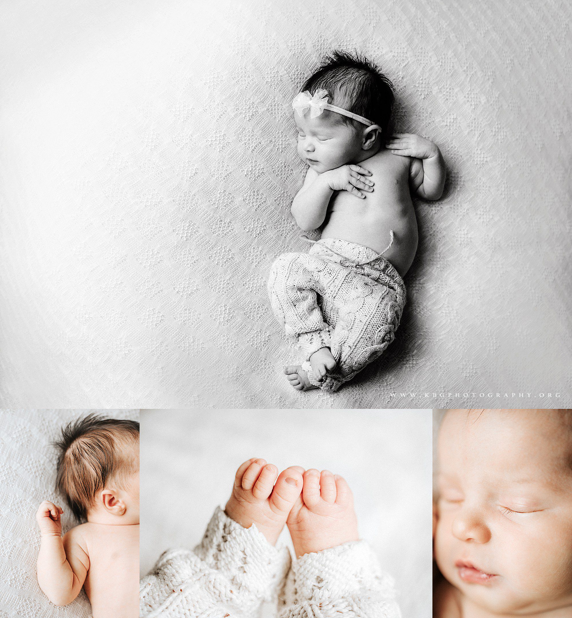baby girl posing on beanbag - marietta newborn photographer