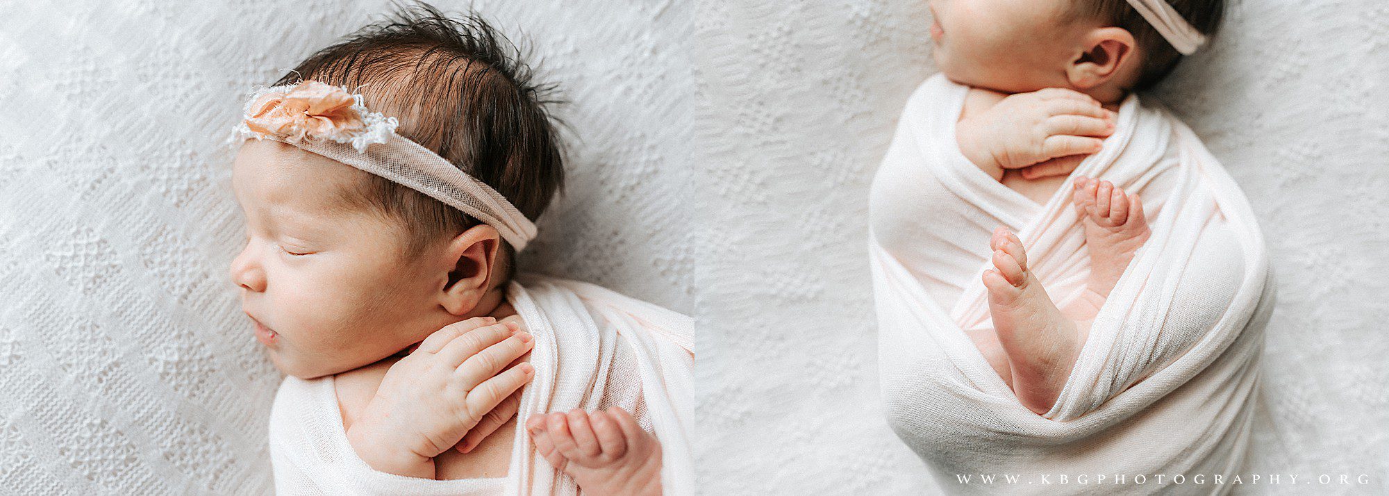 newborn girl wrapped and posed on beanbag - marietta lifestyle newborn photographer