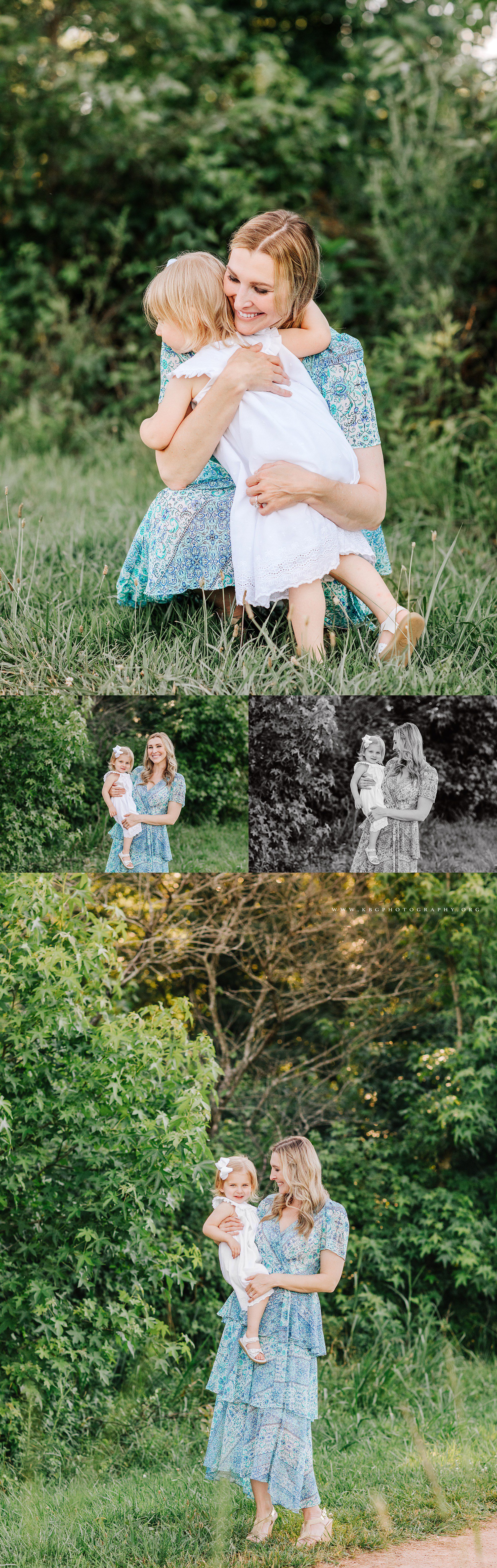 mom holding daughter in field - marietta family photography