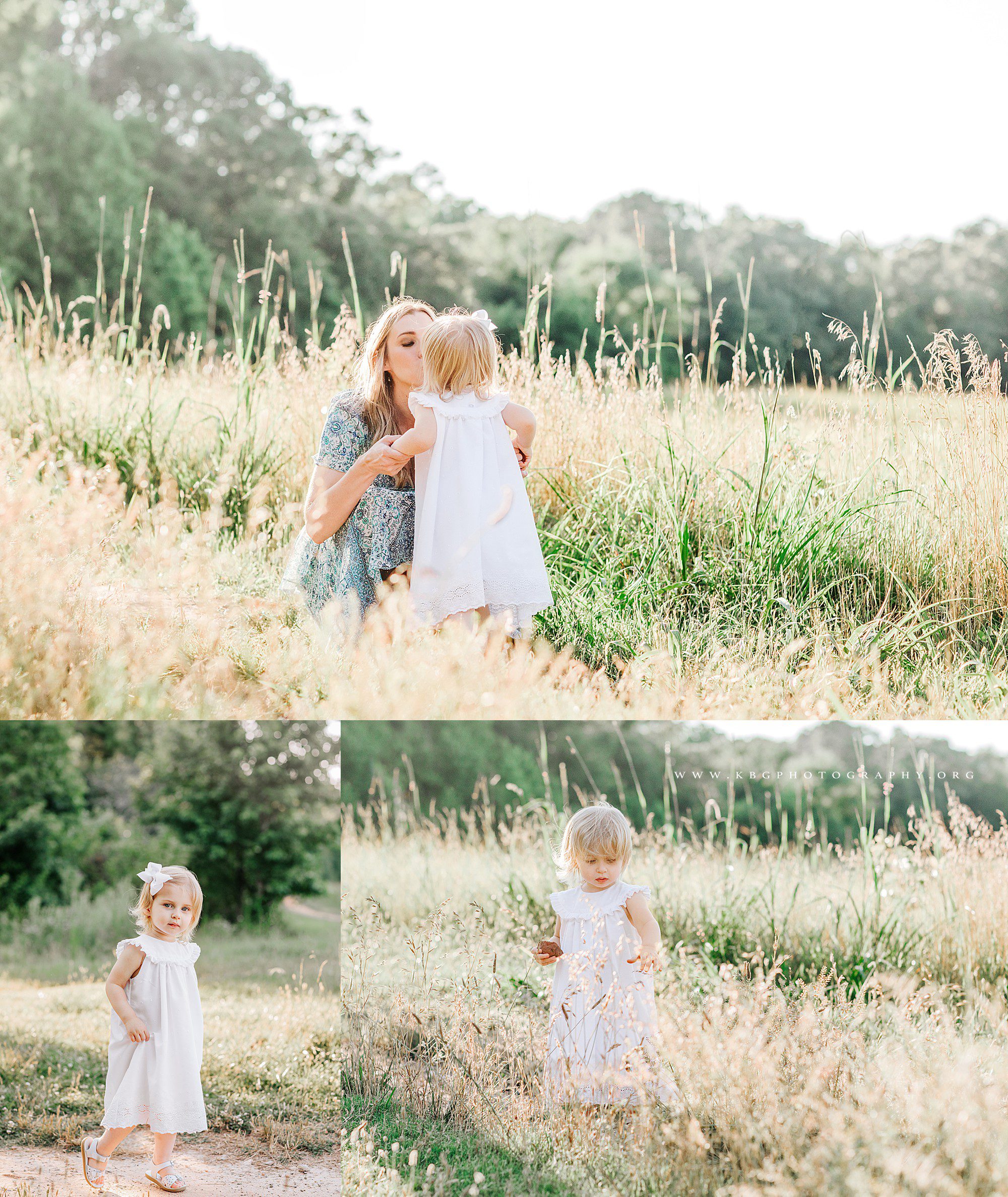 mom giving baby girl a kiss in the field - marietta child photographer