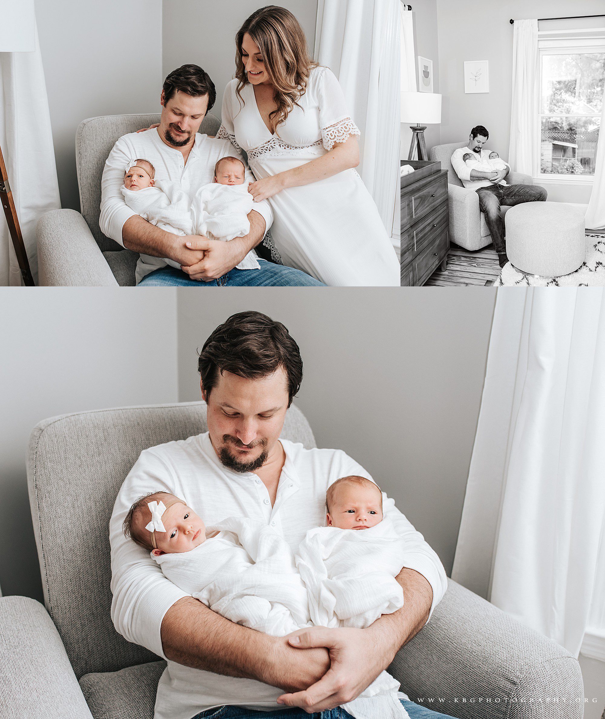 parents with baby twins in nursery - midtown newborn photographer 