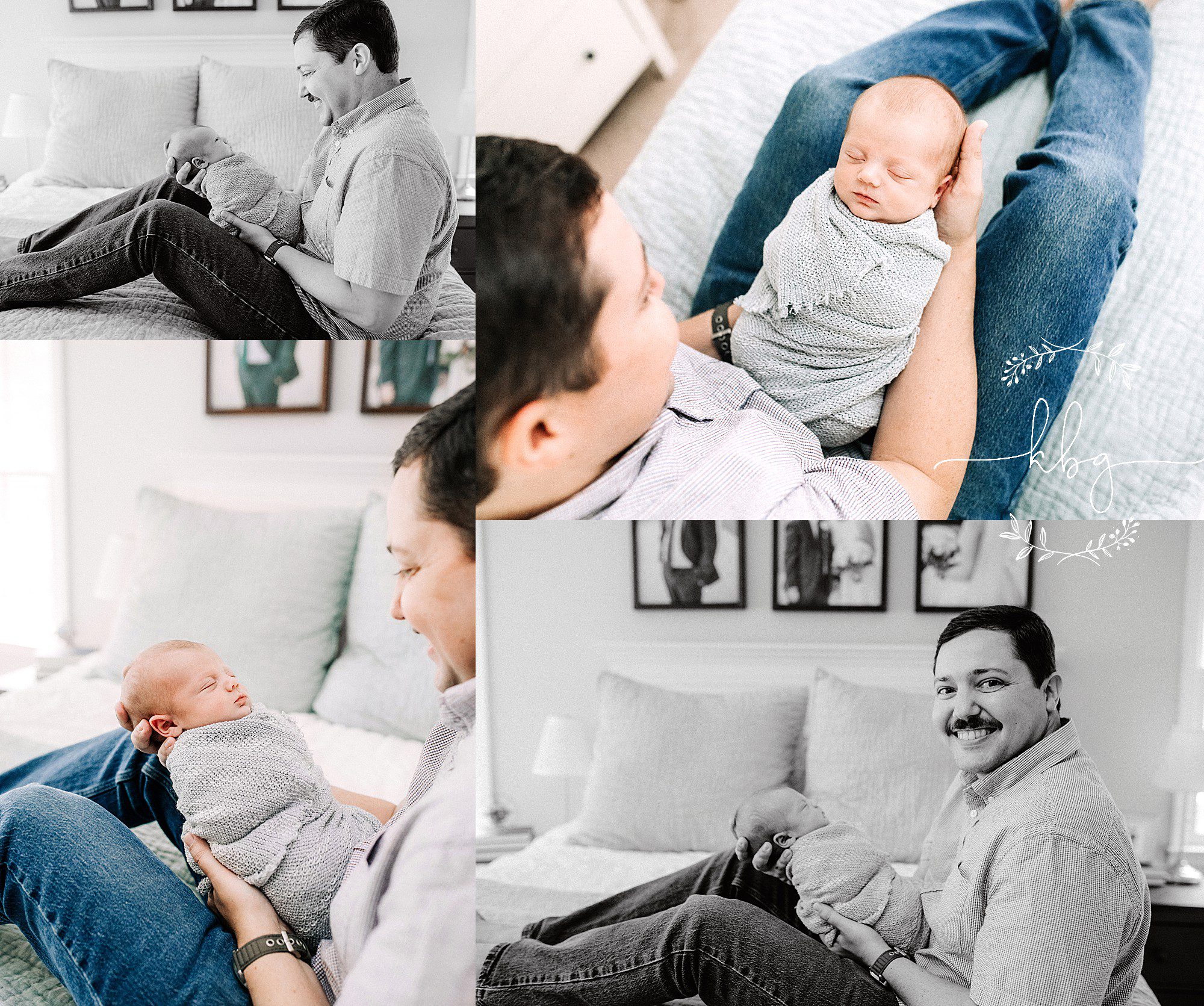new dad holding baby on his bed - atlanta newborn photographer