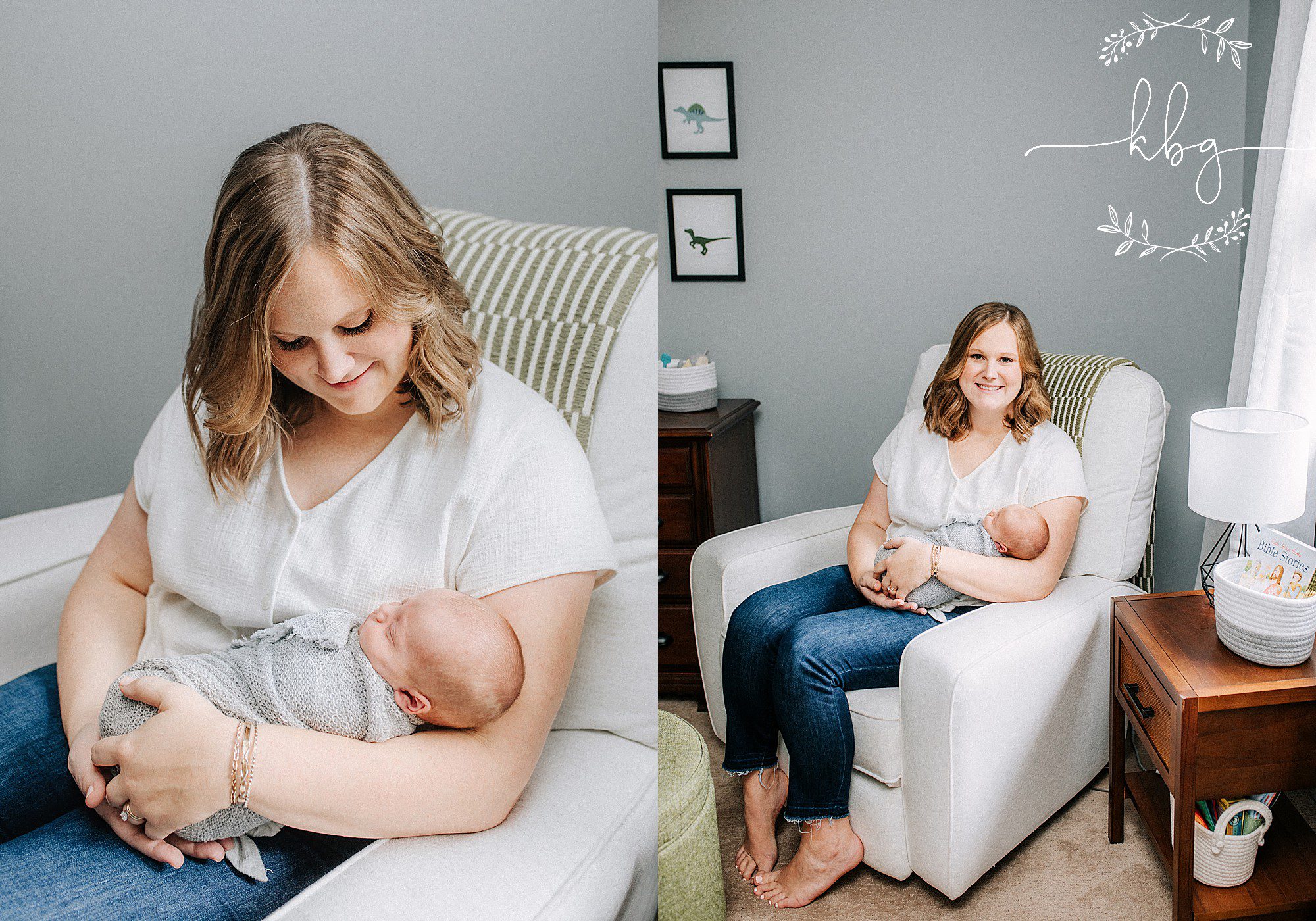 new mom holding baby in nursery - marietta newborn photographer