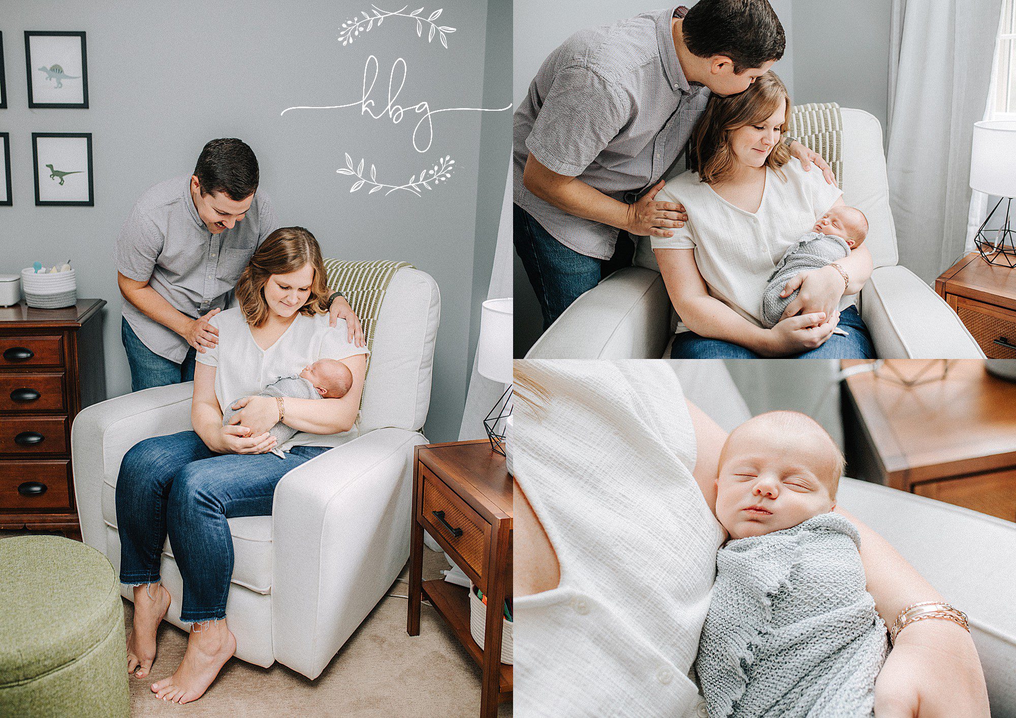 new parents holding baby in nursery - marietta family photographer