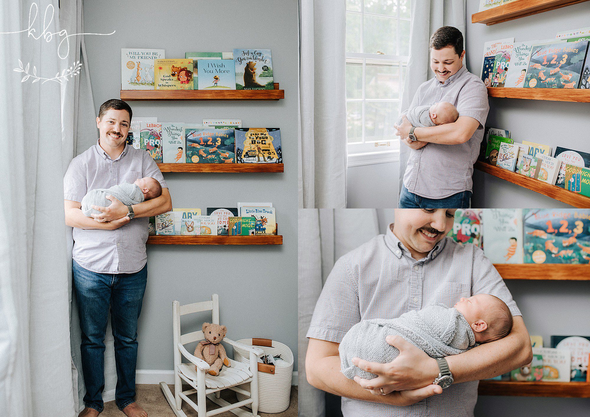 new dad holding baby in nursery - marietta newborn photographer