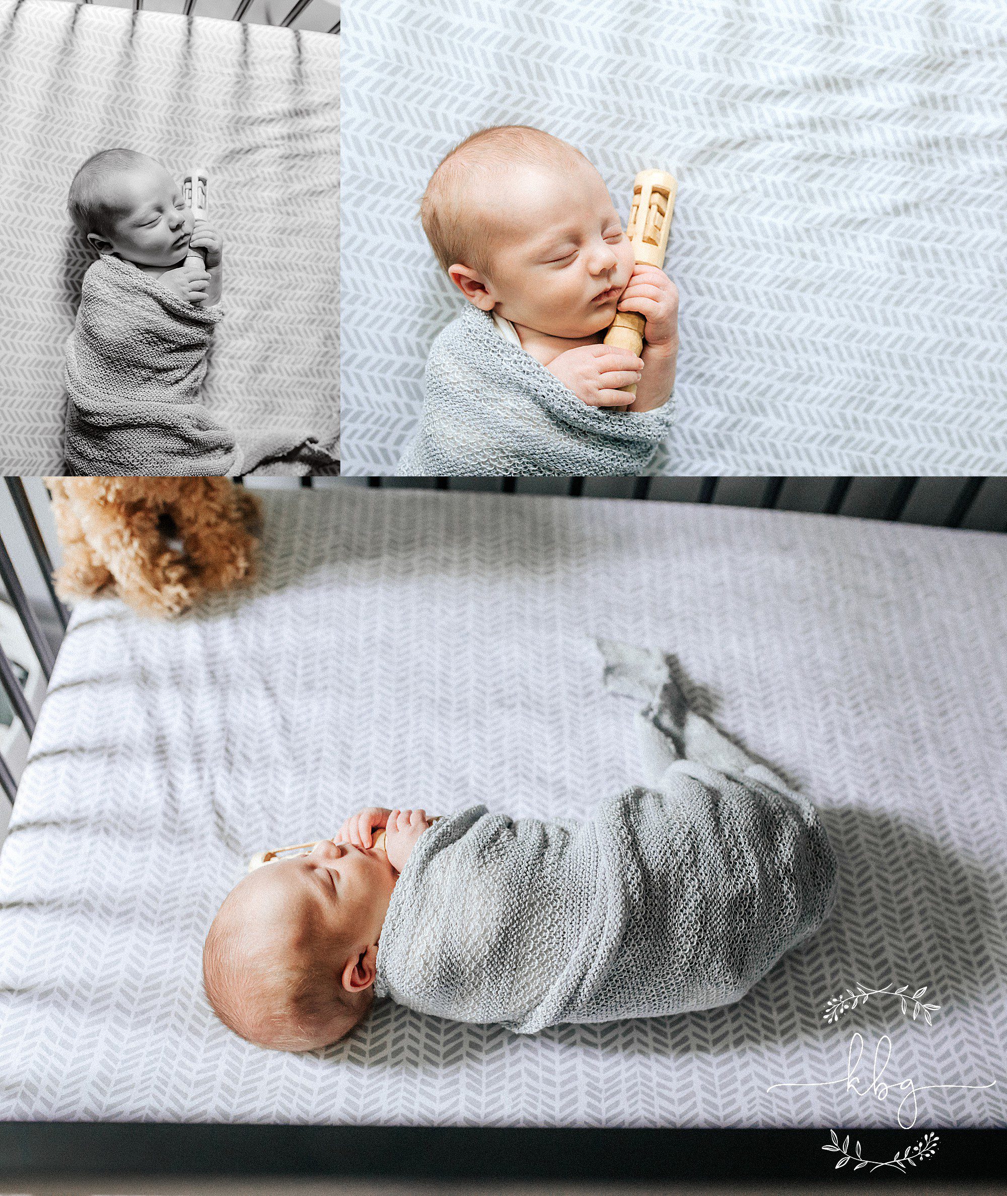 new baby in crib with his heirloom handmade rattle - smyrna newborn photographer