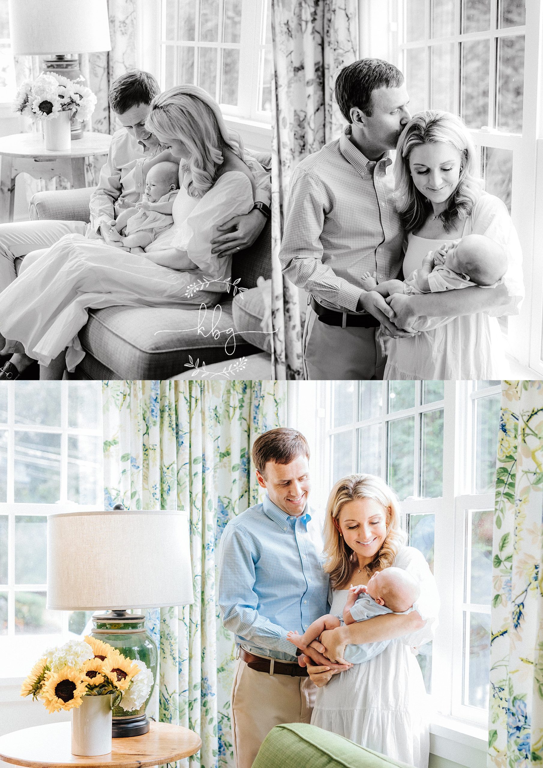 mom and dad holding baby in their living room - brookhaven newborn photographer