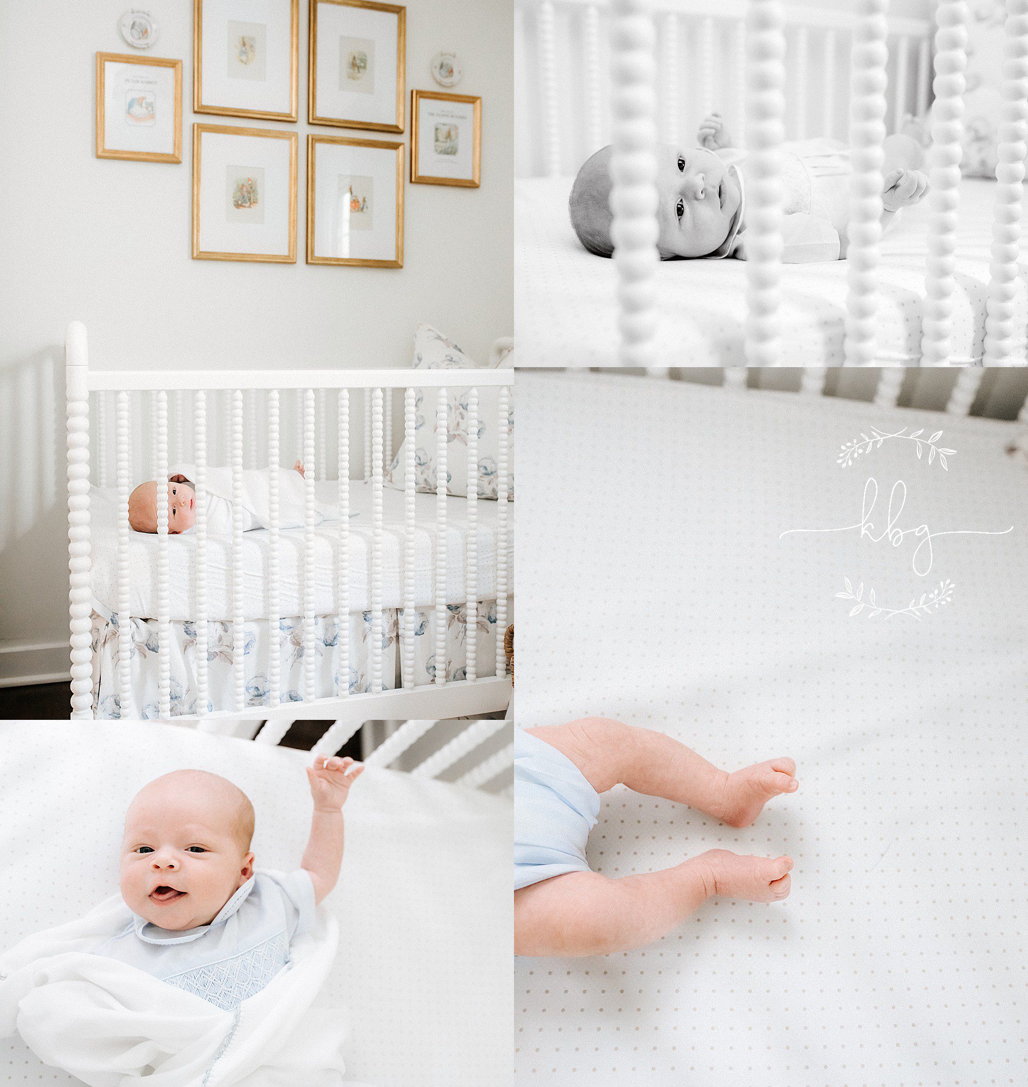 new baby boy playing in his crib - marietta newborn session
