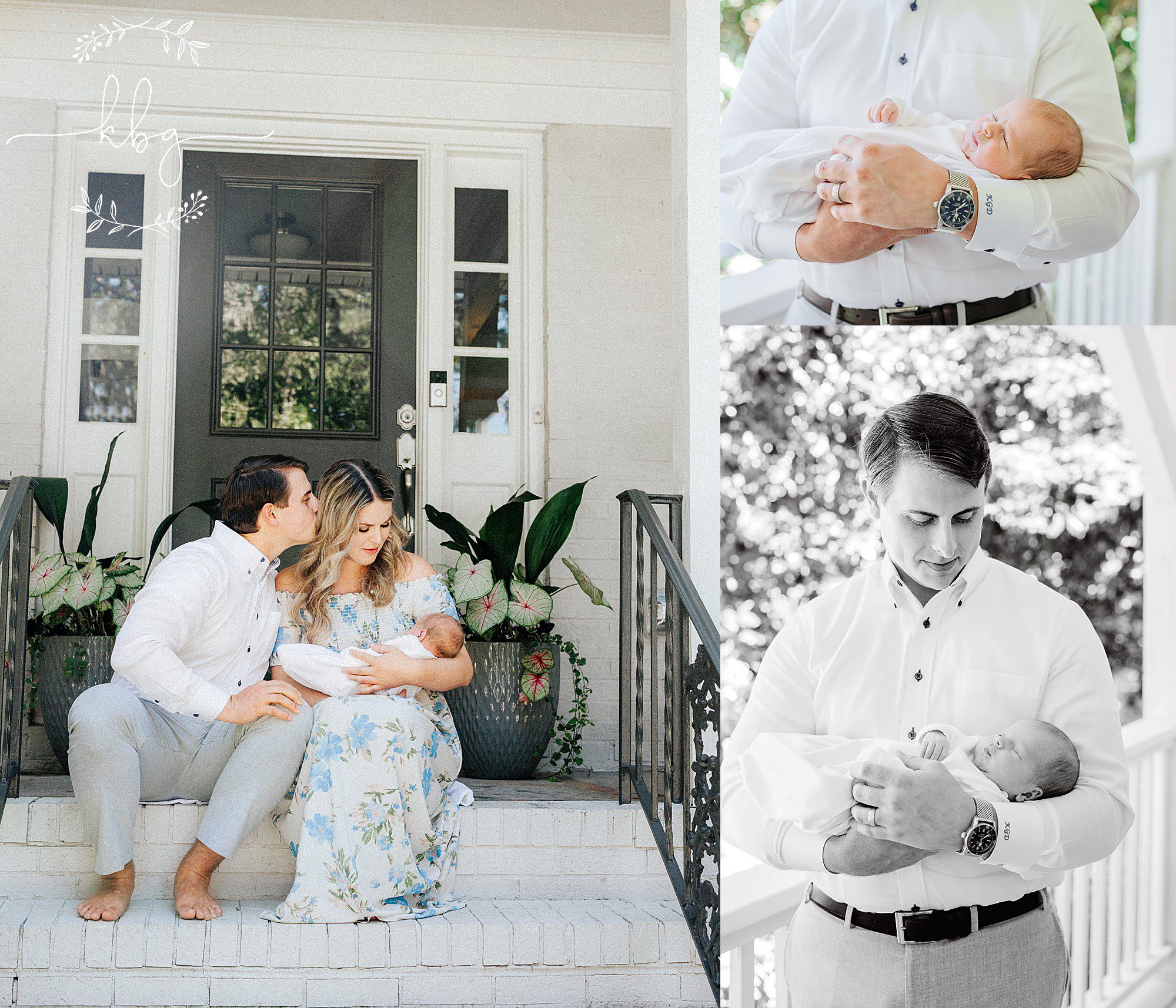 new parents holding baby boy on front porch - brookhaven newborn photographer