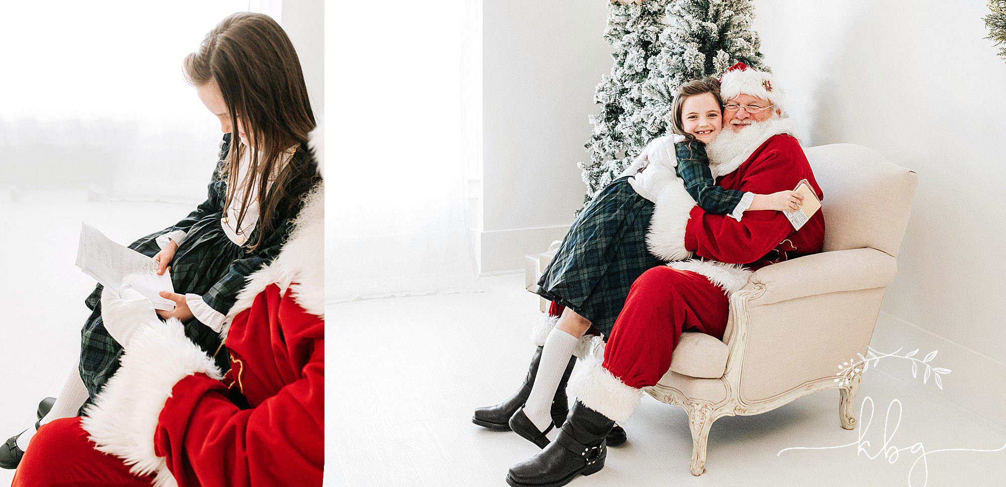 little girl hugging santa - marietta studio photographer - santa sessions