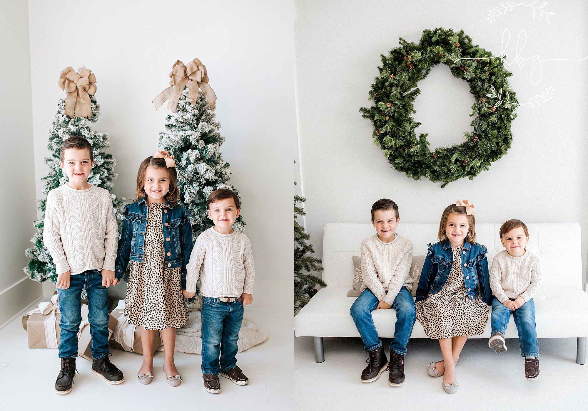 three kids posing by the tree - marietta child photographer - santa mini sessions