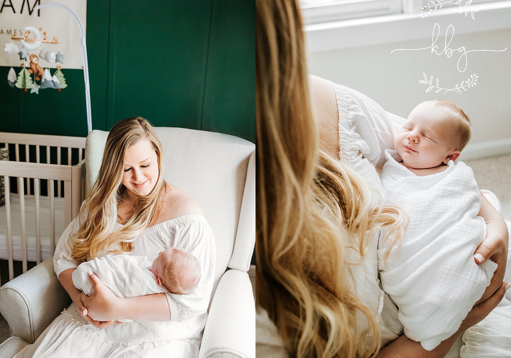 mom holding baby in the nursery glider - east cobb newborn photographer