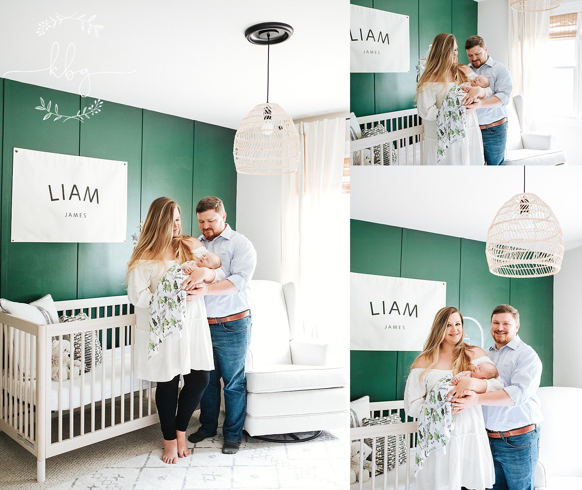 mom and dad holding baby in nursery - east cobb newborn session