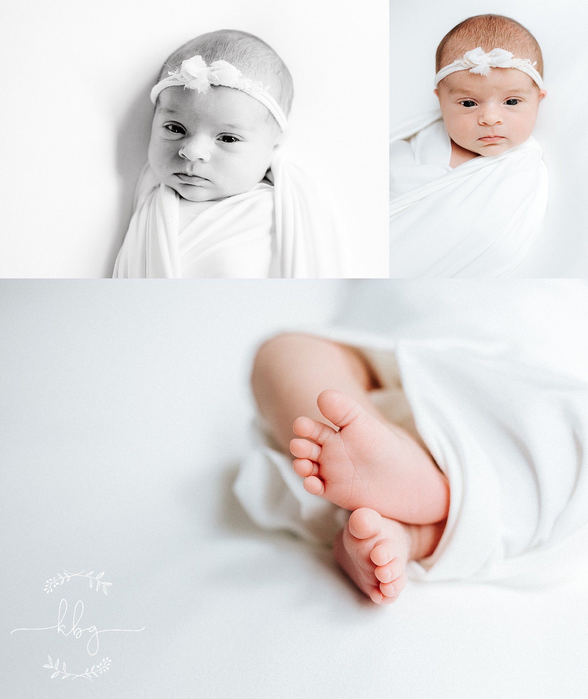 newborn baby girl on beanbag in white wrap - atlanta newborn photographer