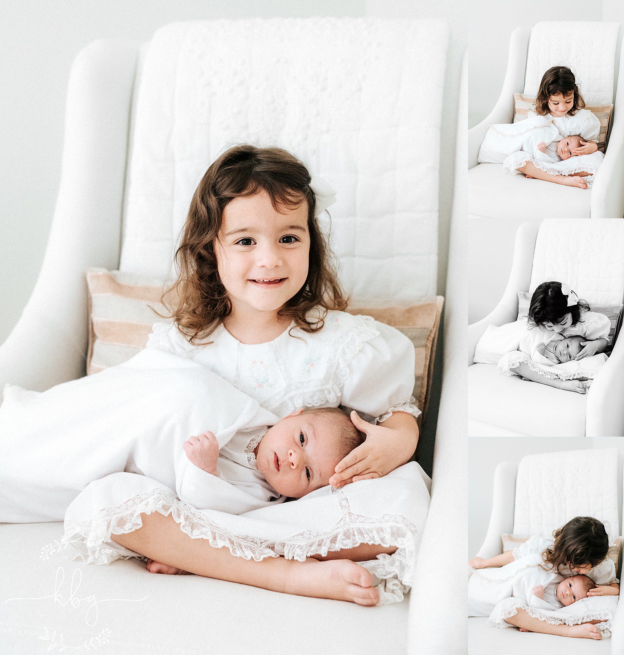 big sister sitting with little sister in nursery - marietta newborn session