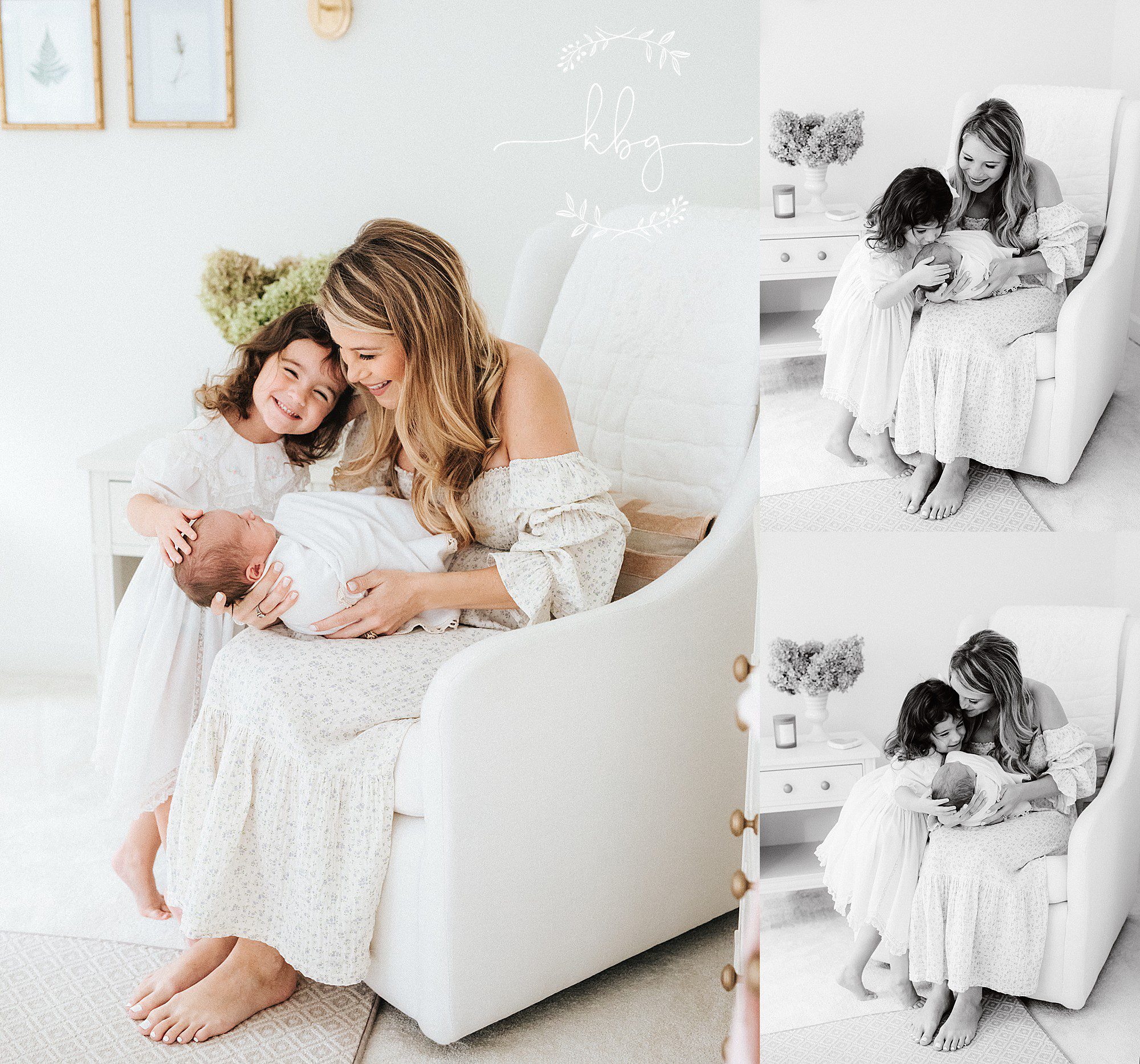 mom sitting with her two girls in the nursery - atlanta newborn session