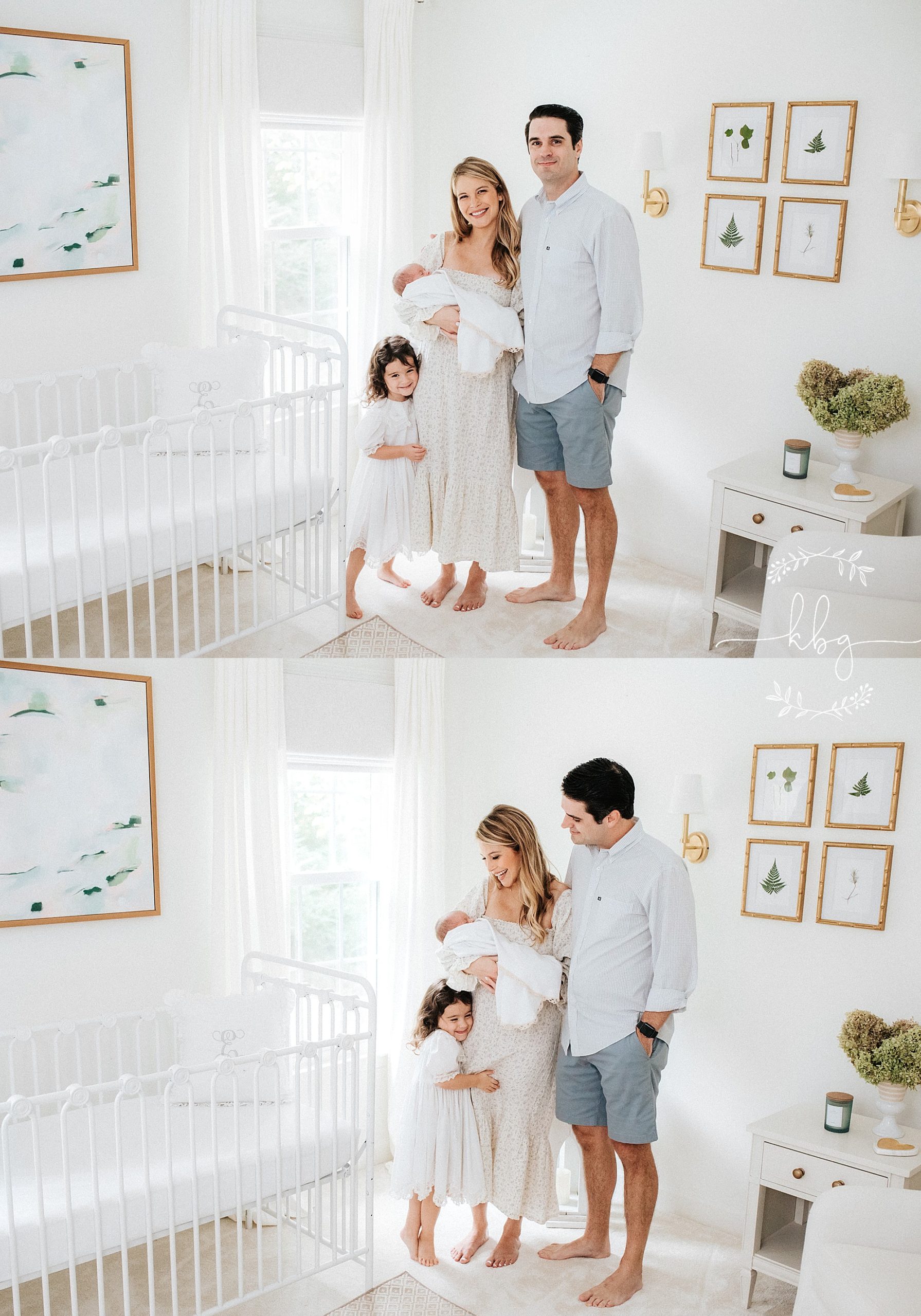 new family of four standing and posing in nursery - atlanta family photographer