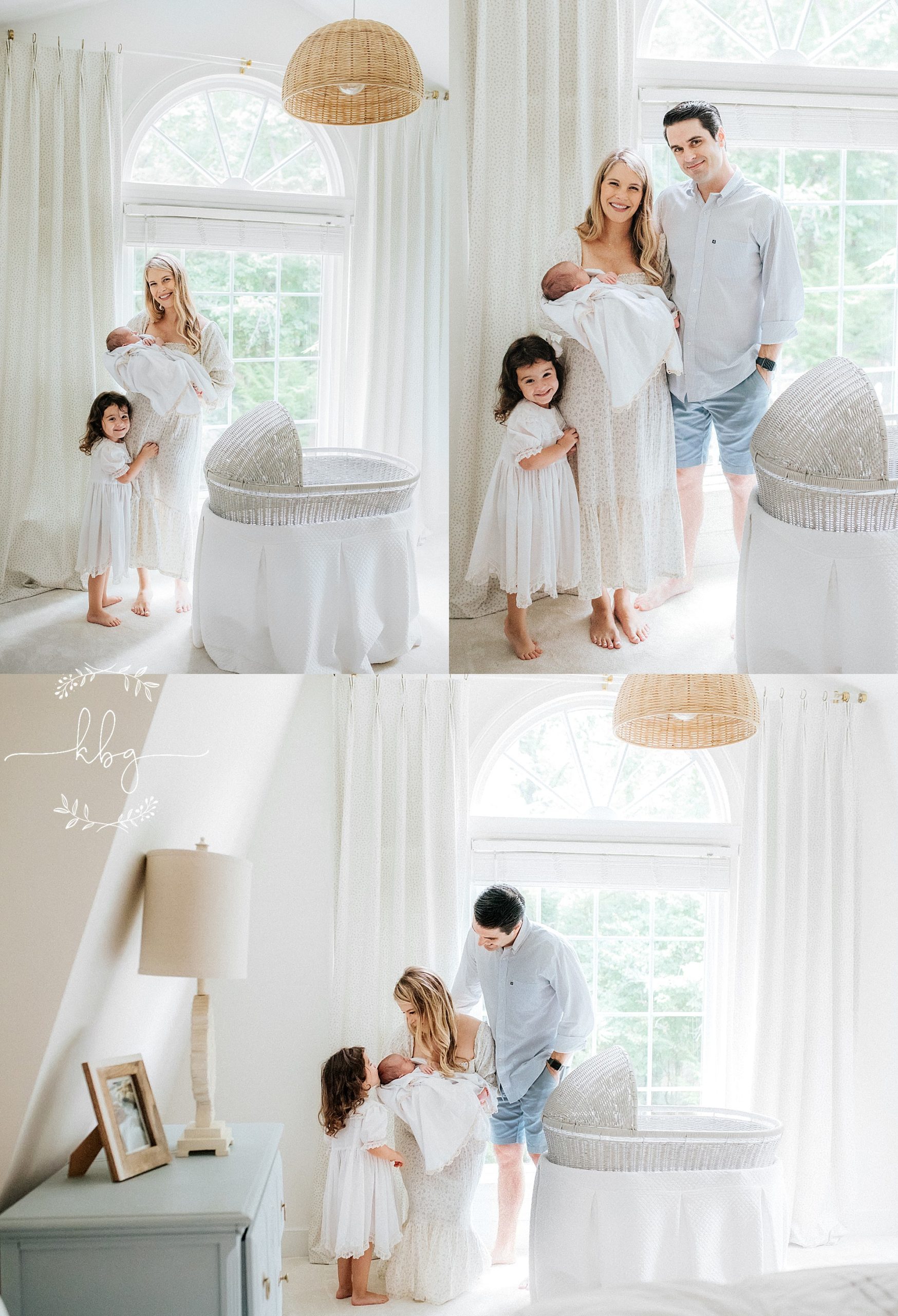 new family of four standing by window in their bedroom - marietta family session