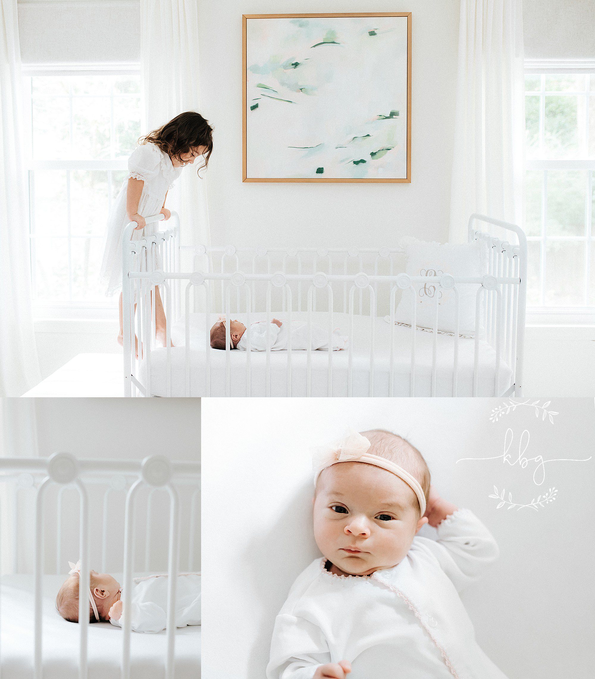 big sister looking at baby in crib - marietta newborn photographer