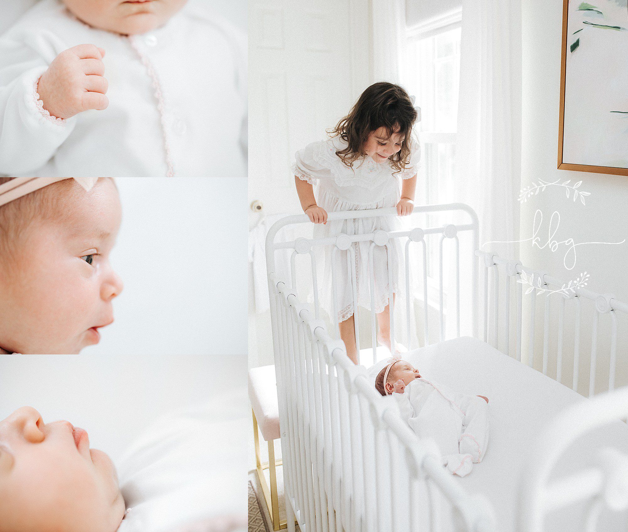 big sister looking at baby in her crib - marietta newborn session 