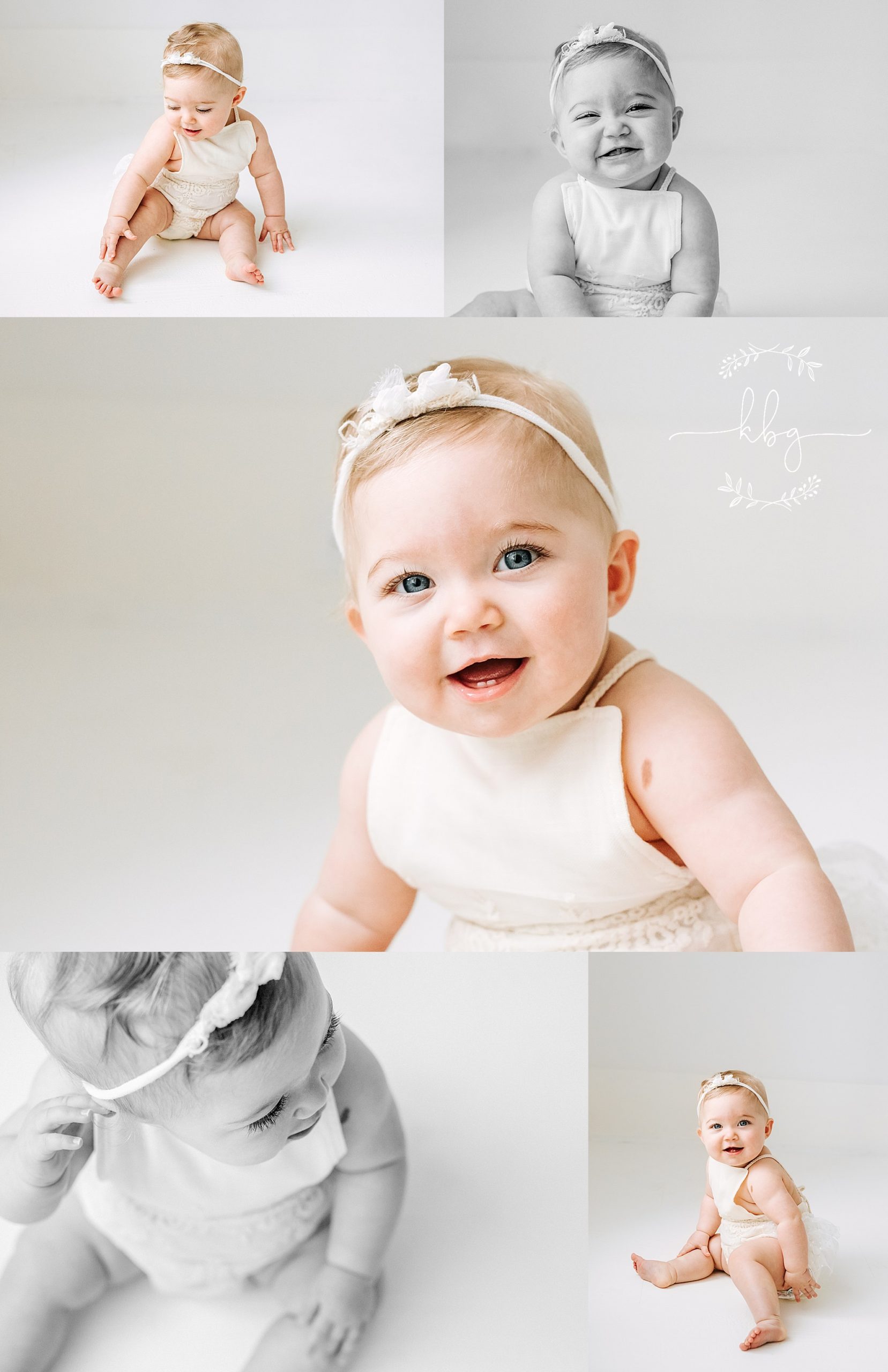 Baby V sitting on white floor - marietta baby photographer