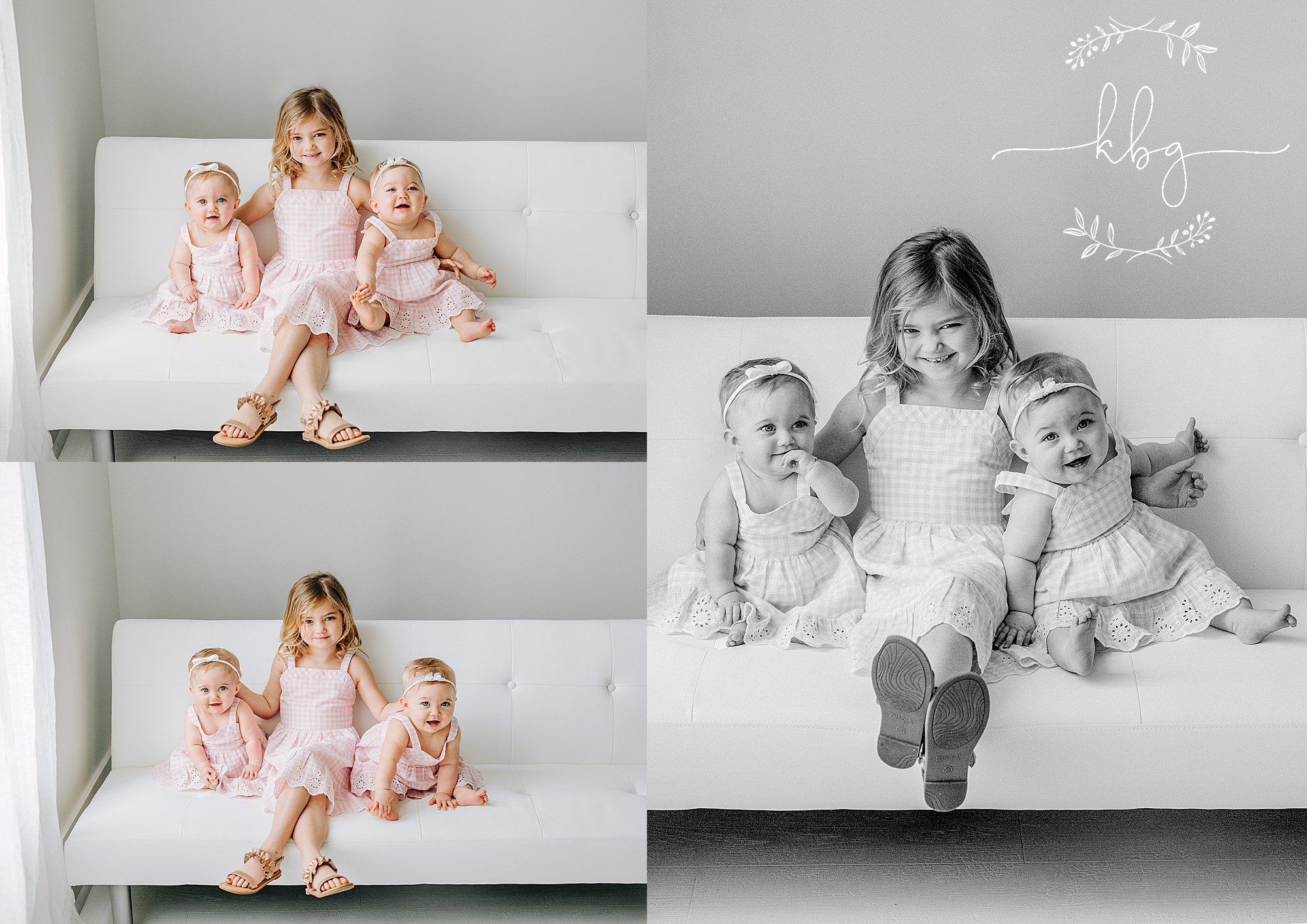 big sister sitting on couch with baby sisters - atlanta photographer
