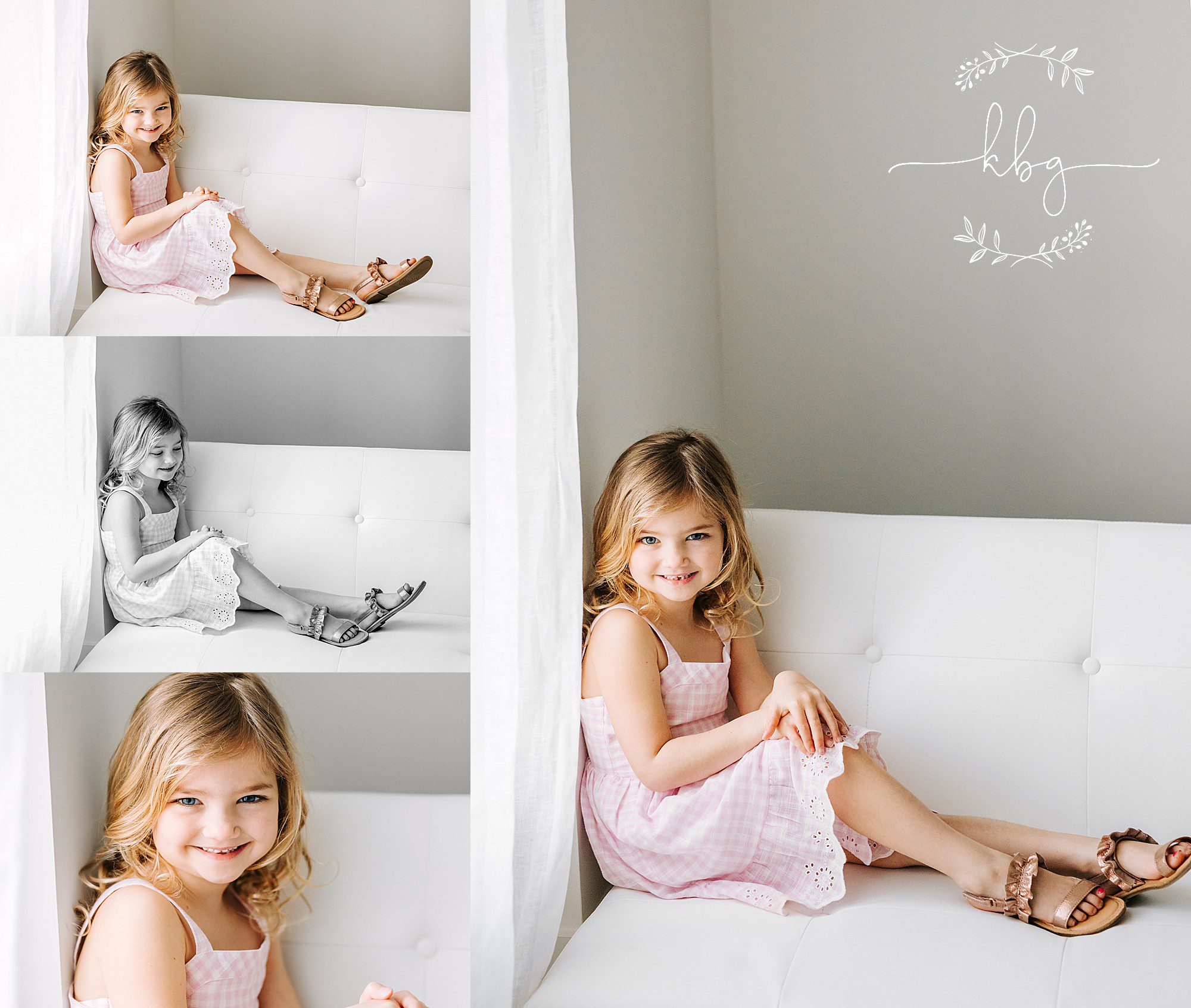 big sister posing by herself on white couch - atlanta child photographer